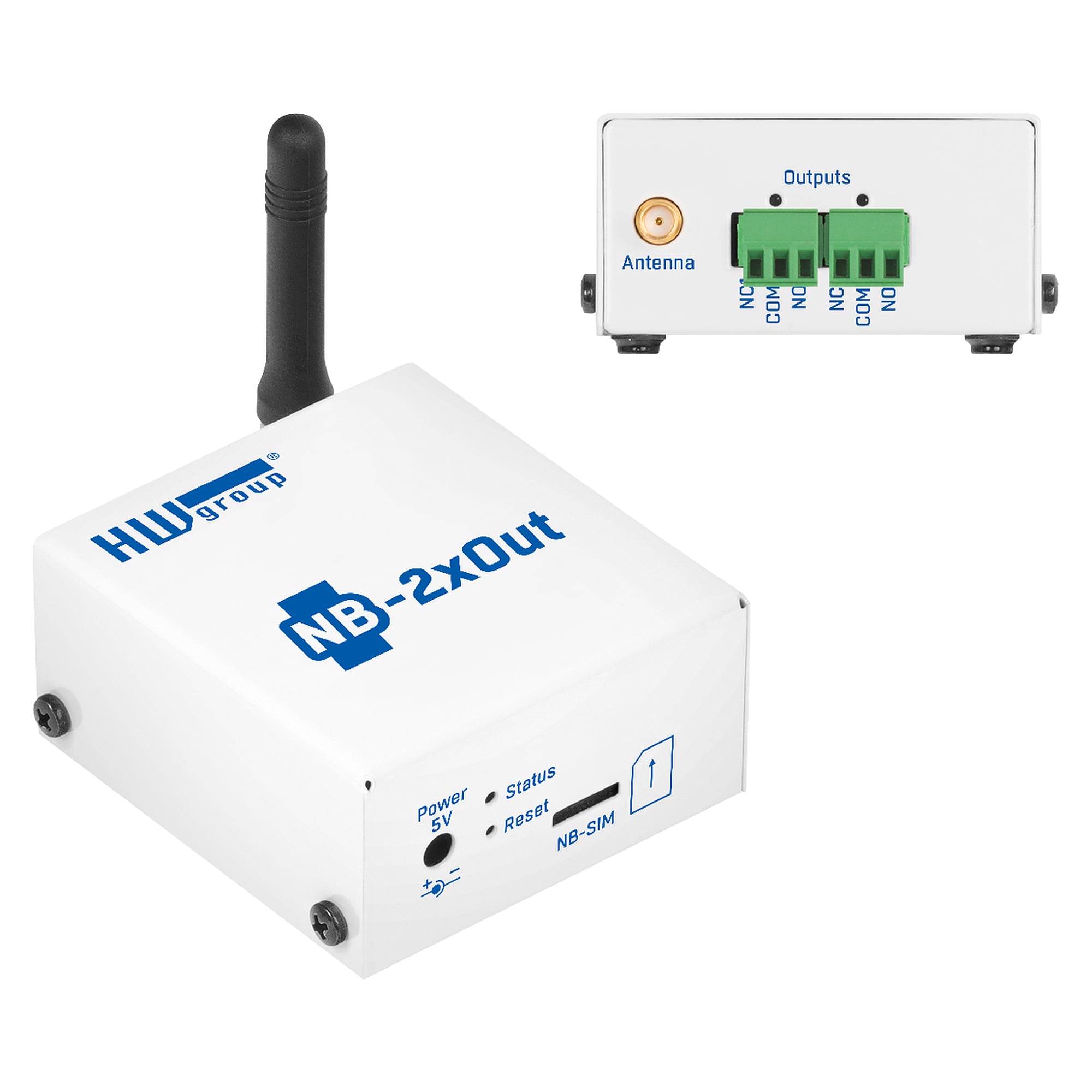 NB-IoT relay module set NB-2xOUT, 2 latching relay outputs, SIM with 3 years service, power adapter - HW group 600781