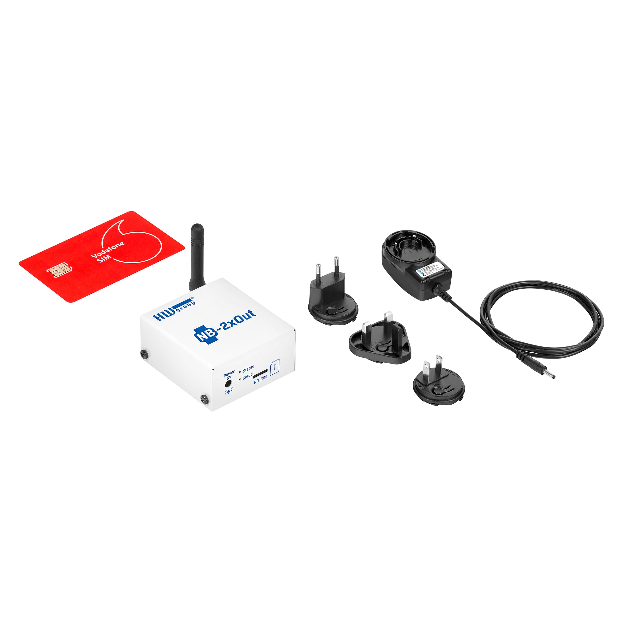 NB-IoT relay module set NB-2xOUT, 2 latching relay outputs, SIM with 3 years service, power adapter - HW group 600781