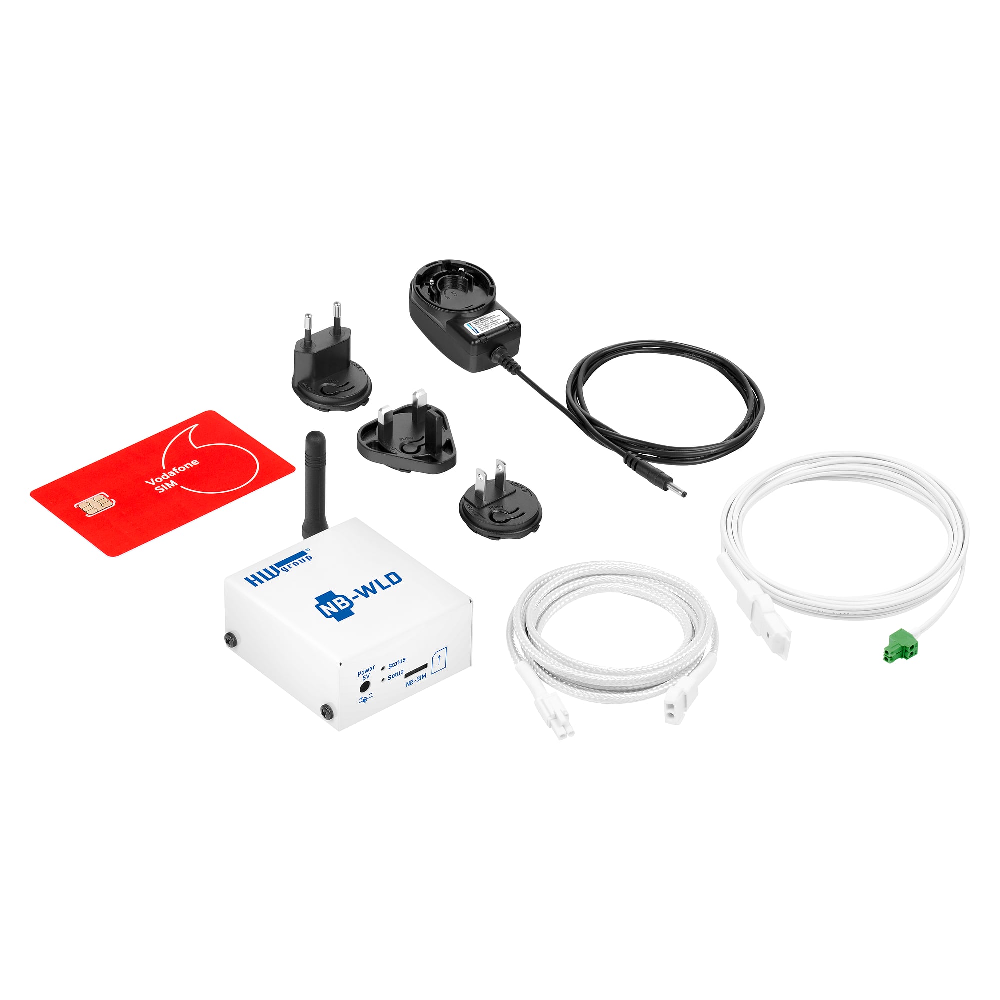 Water leak detection set NB-WLD, 1 zone, NB-IoT, 3-year SIM, sensing cable A 2 m, connecting cable 2 m - HW group 600779