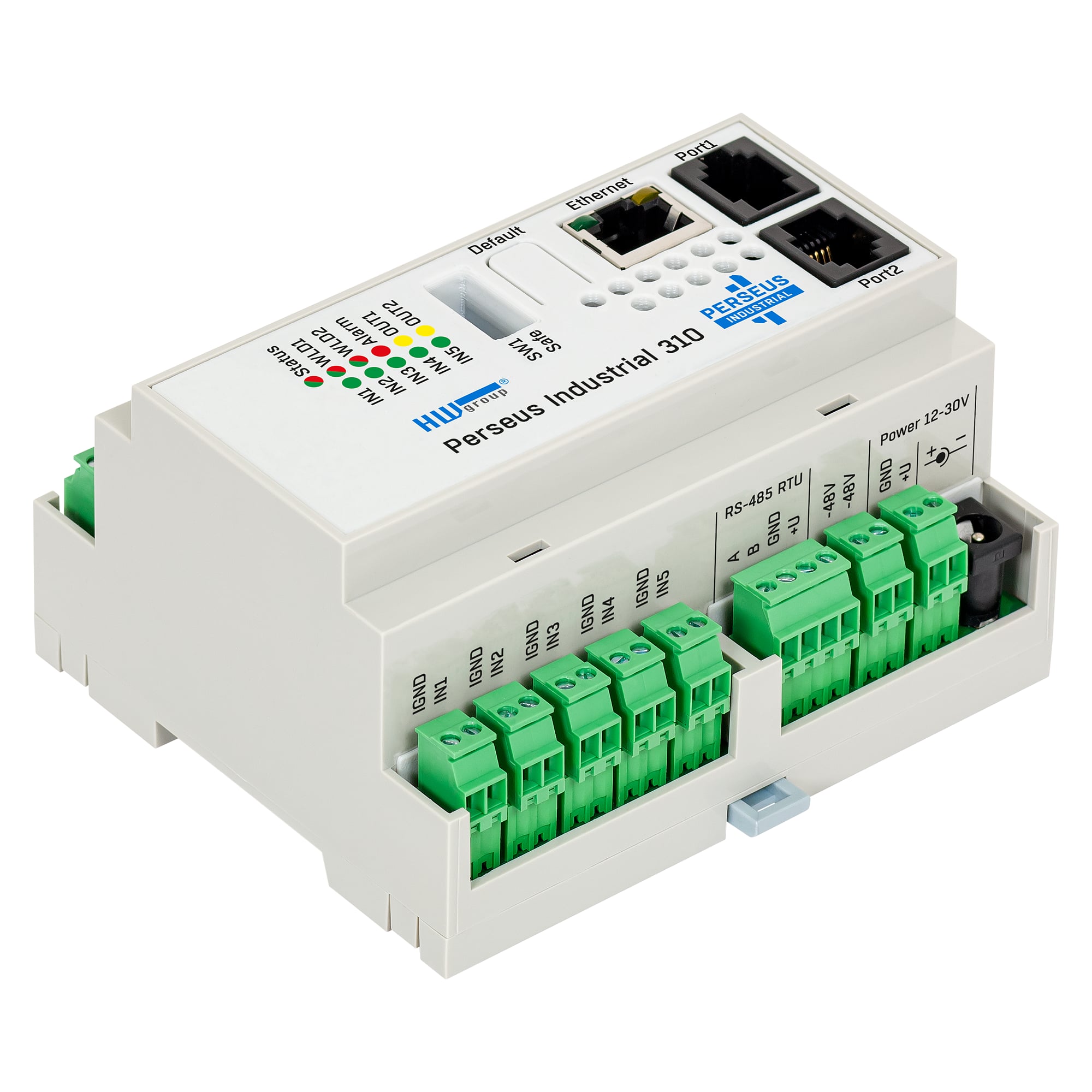 DIN rail monitoring unit Perseus Industrial 310, 5 DI, 2 relays, 2 sensor ports, WLD-L, PoE - HW group 600931