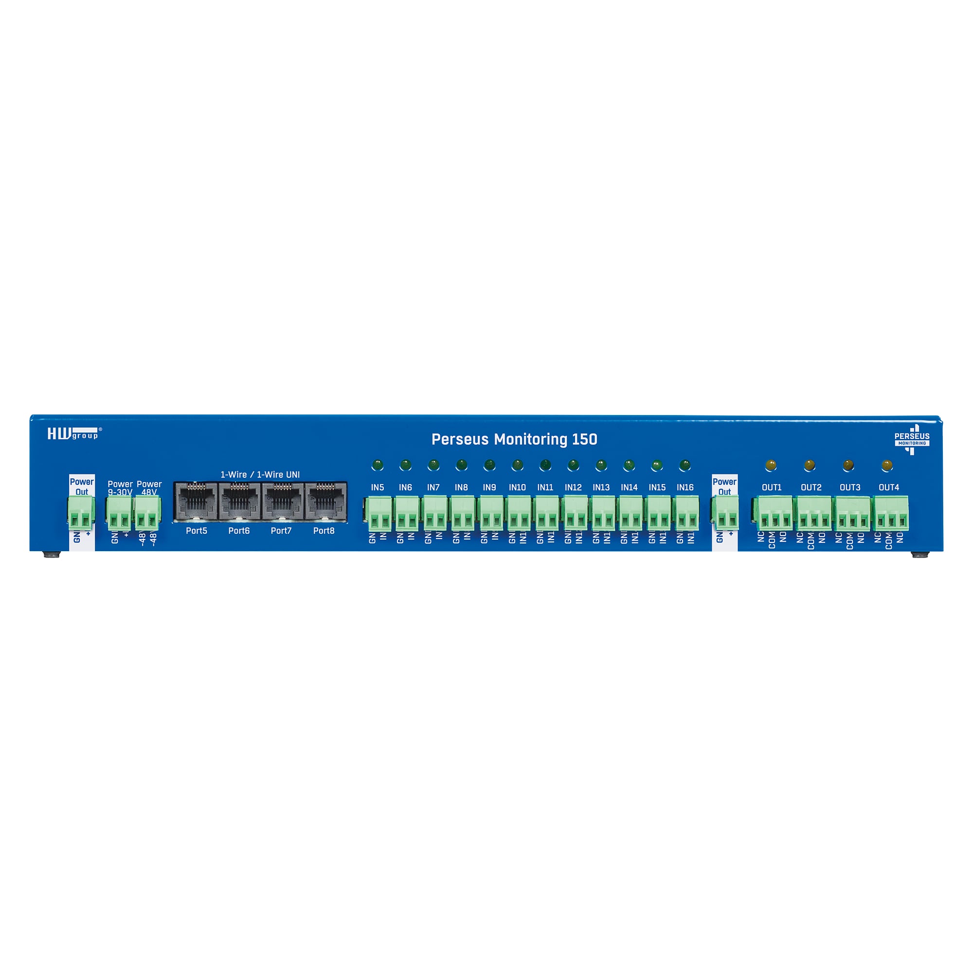 Rack-Monitoring-System Perseus Monitoring 150, 1 HE, 8 Sensorports, 16 DI, 4 Relais, PoE, Grundgerät - HW group 600845