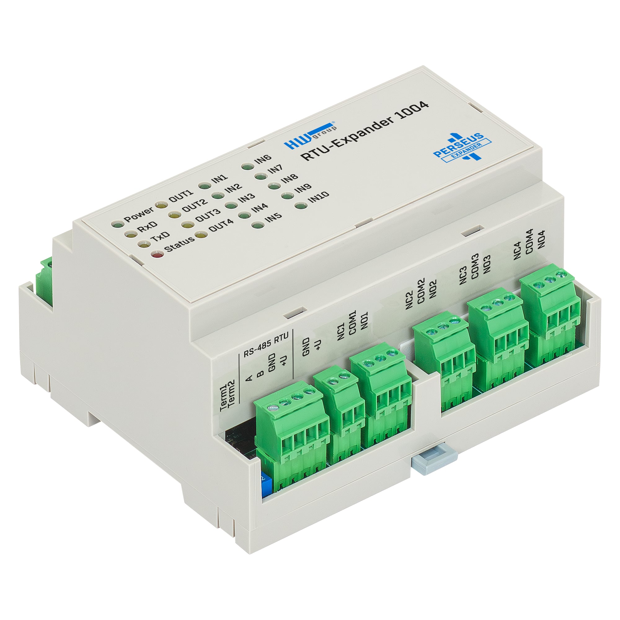 RTU-Expander 1004 for Perseus, 10 digital inputs, 4 relay outputs, Modbus RTU, DIN rail - HW group 600927