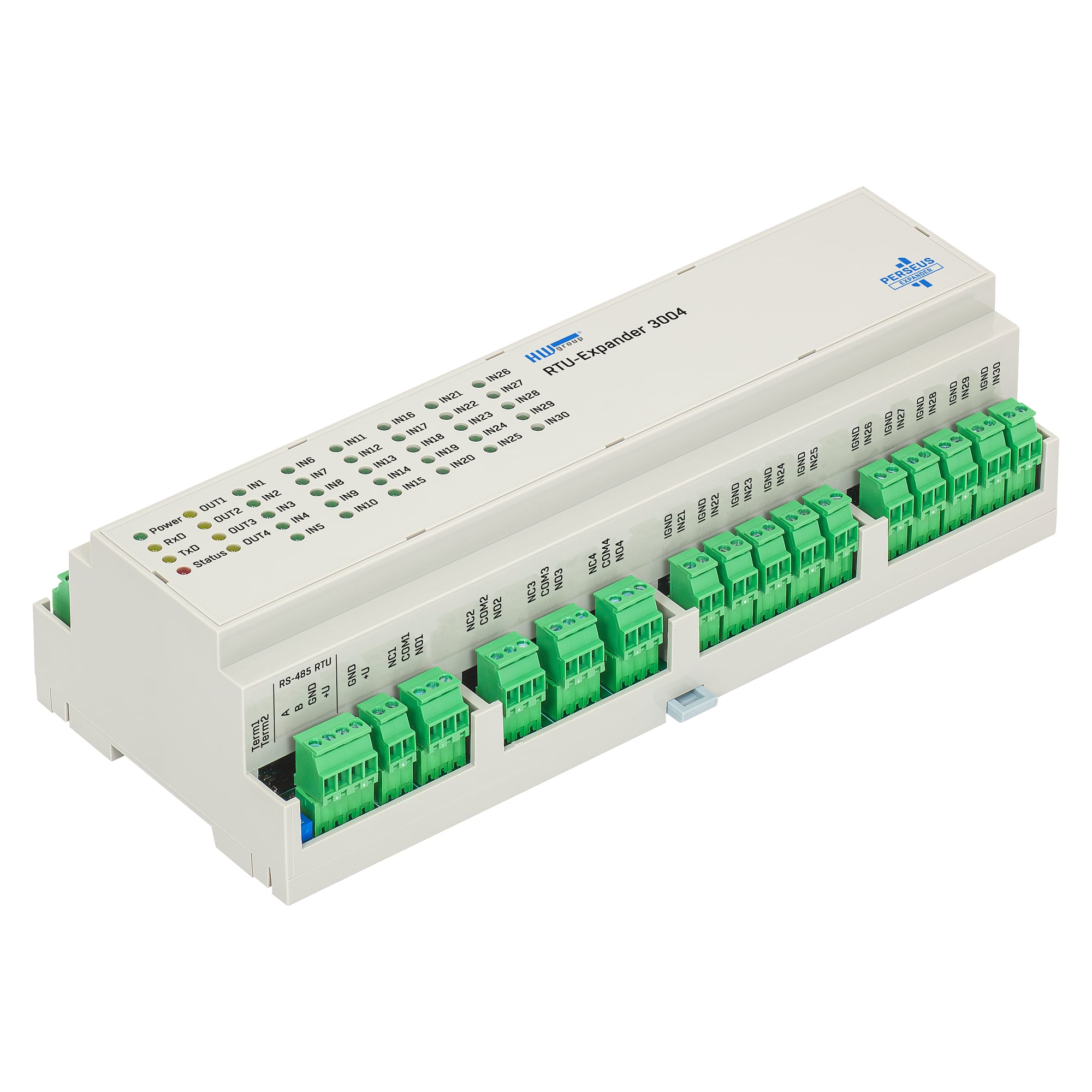 RTU-Expander 3004 for Perseus, 30 digital inputs, 4 relay outputs, Modbus RTU, DIN rail - HW group 600929