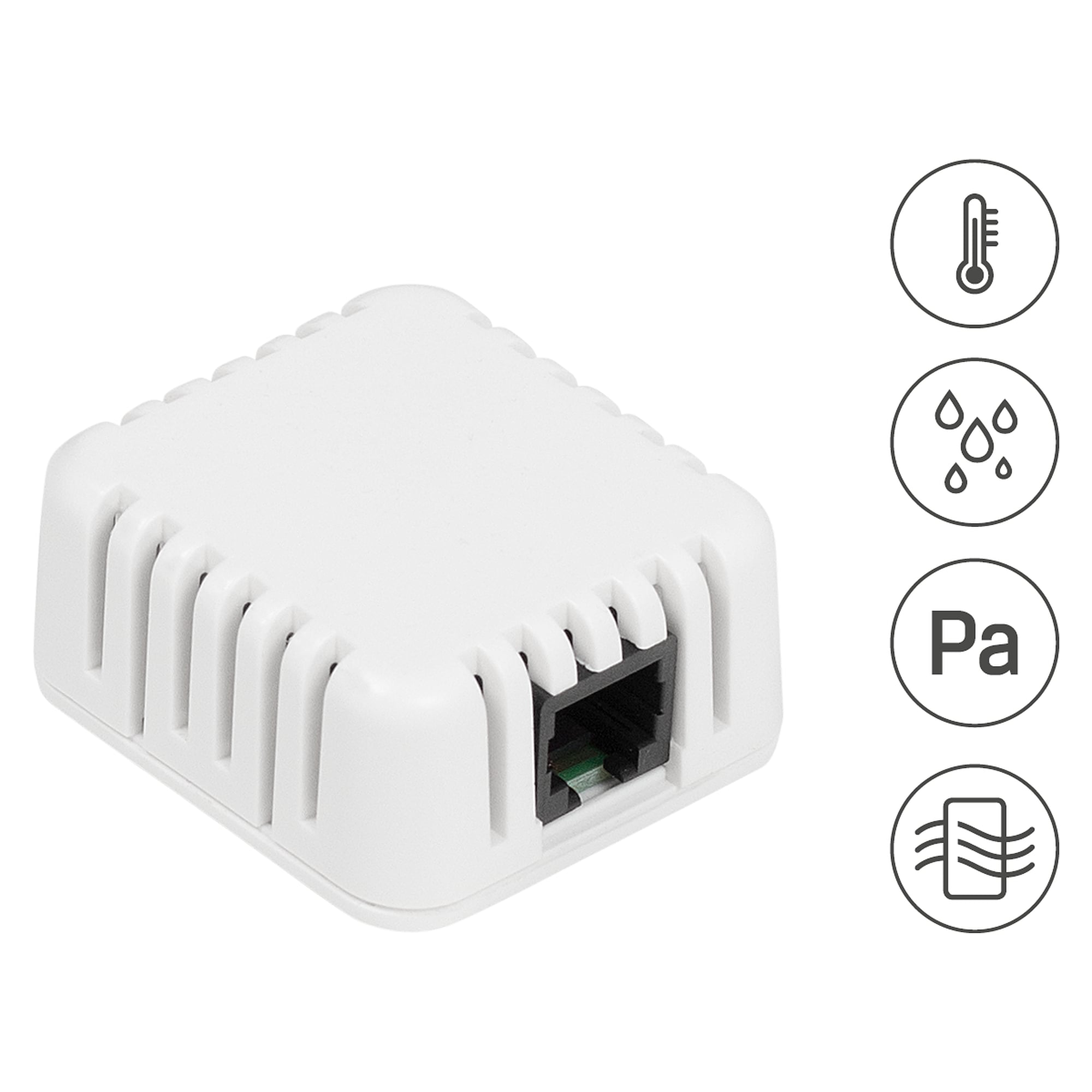 Raumklimasensor 1WU-HTPVoC B1 für Temperatur, Luftfeuchte, Luftdruck und TVOC, 4 Messwerte, 3 m Kabel - HW group 600901