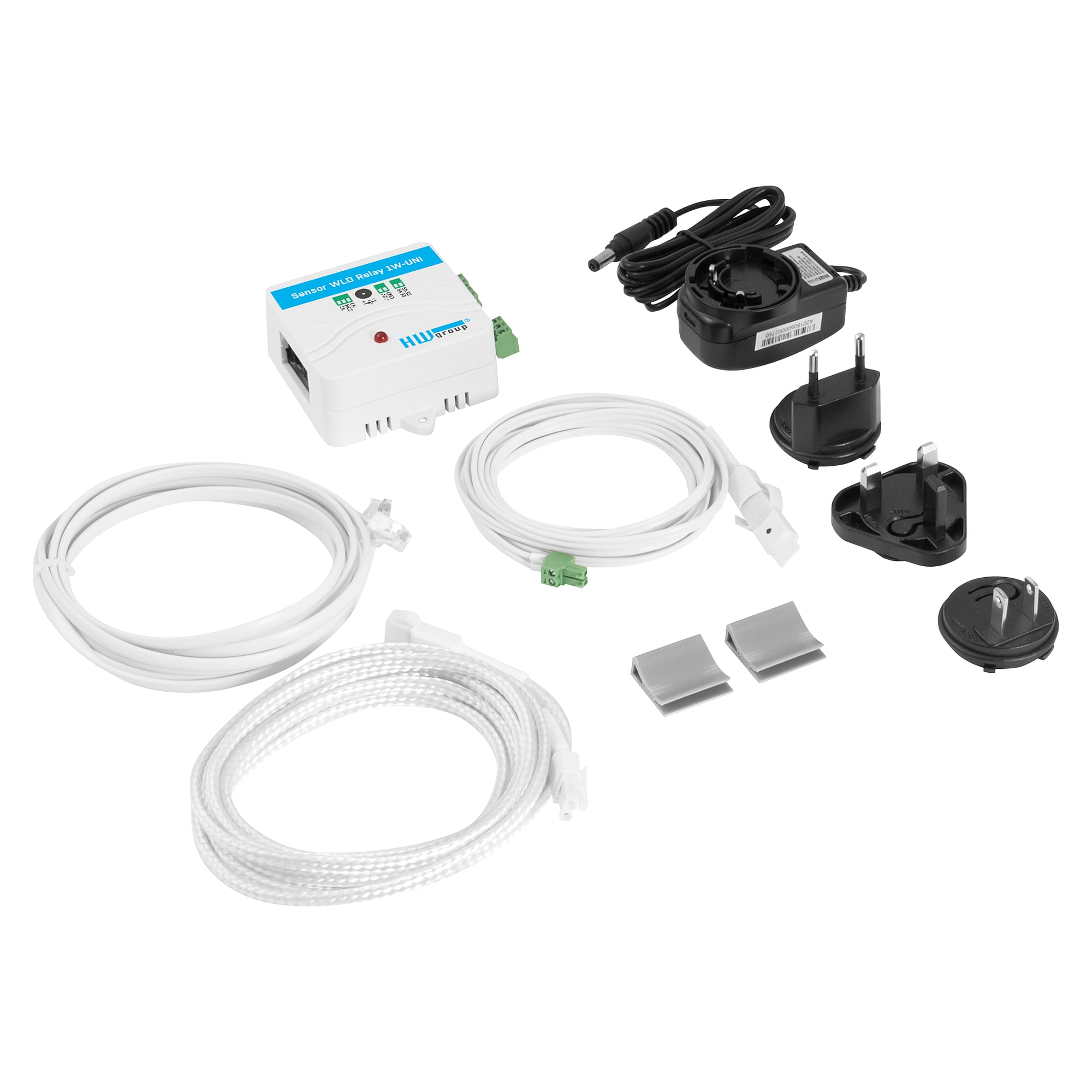 Water leak set HWg-WLD Relay with sensor WLD Relay 1W-UNI, sensing cable A 2+2 m, J-clips, adapter - HW group 600514