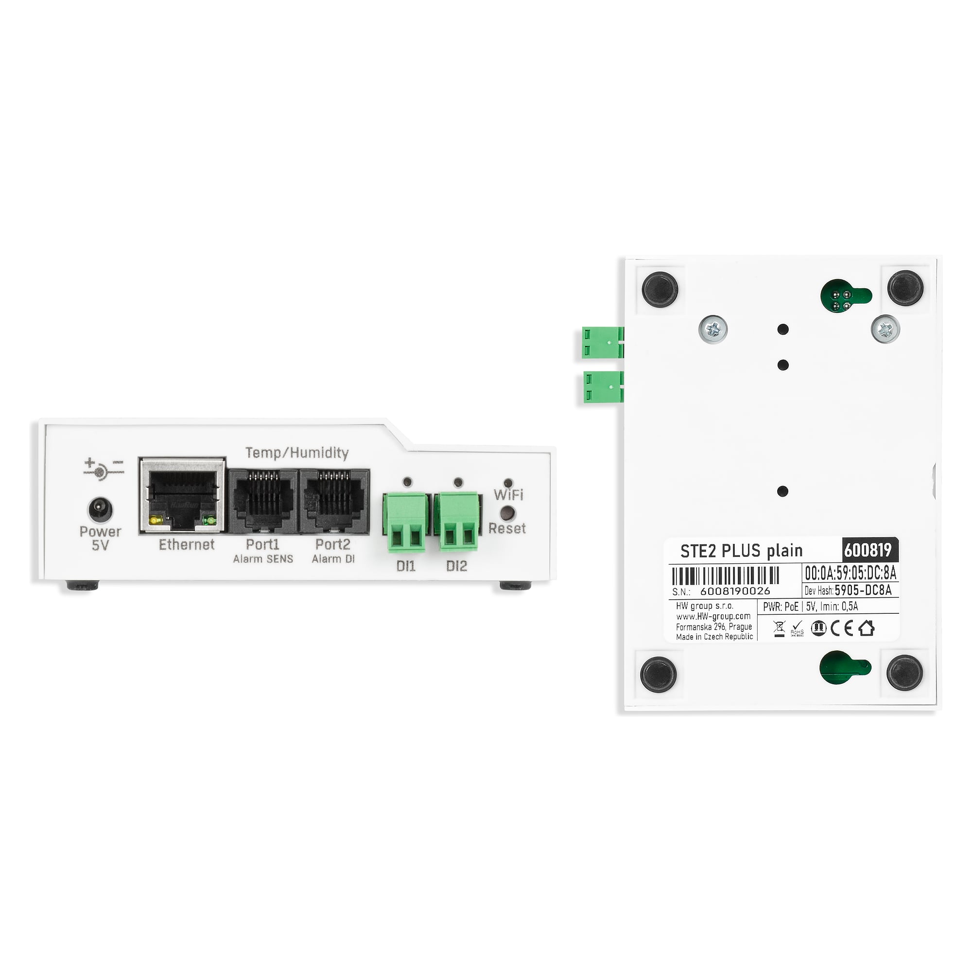 SNMP thermometer STE2 PLUS with 3 m temperature sensor and power adapter, 15 sensor values, 2 DI, SNMPv3, IPv6, PoE - HW group 600832