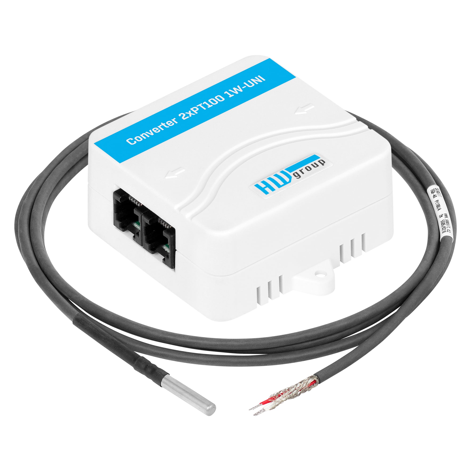 Pt100-Set Temp-1W-UNI Pt100 Cable, -50 bis +200 °C, Fühler mit 2 m Silikonkabel und Wandler - HW group 600606