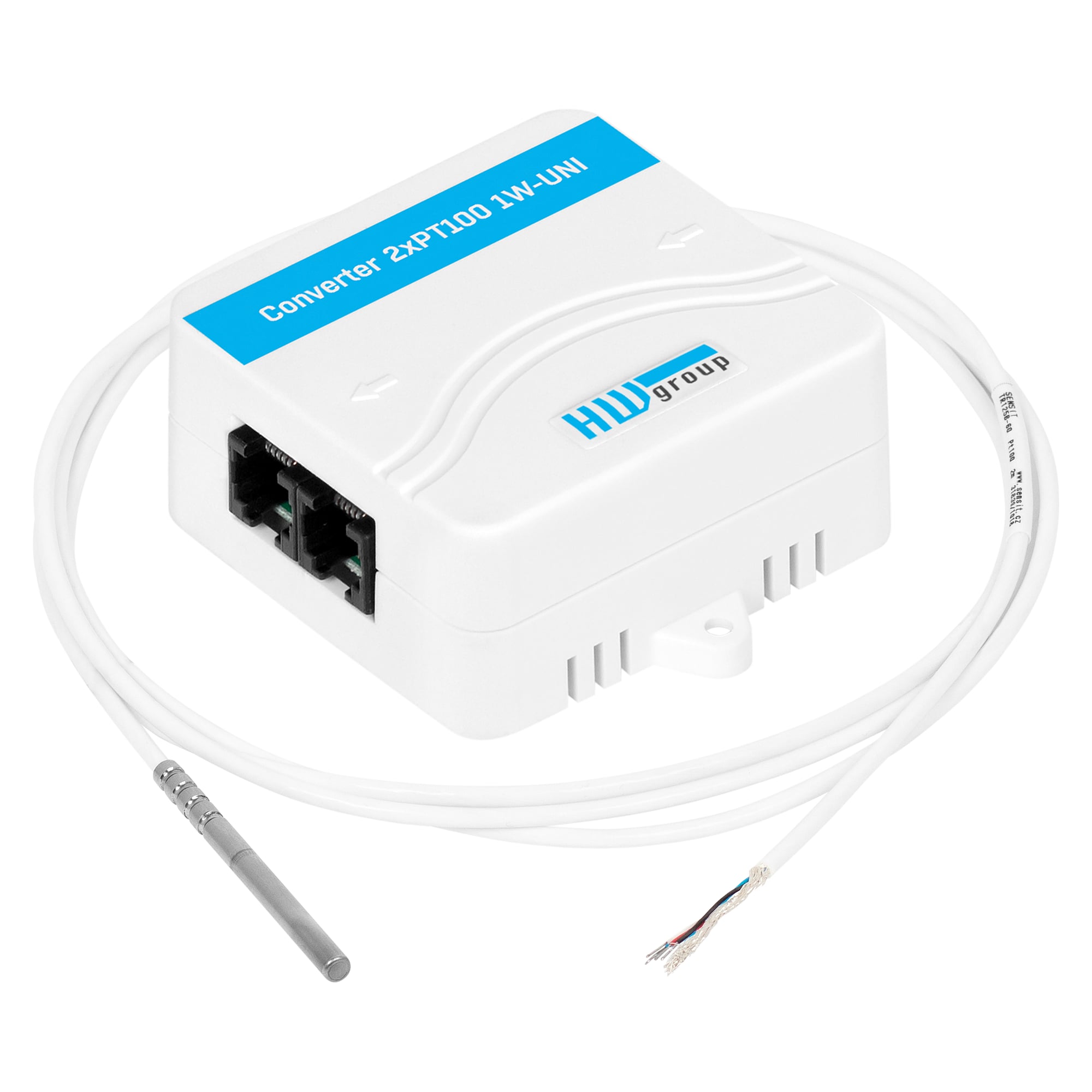 Pt100 low temp set Temp-1W-UNI Pt100 Frost, -190 to +150 °C, probe on 2 m PTFE cable plus converter - HW group 600616