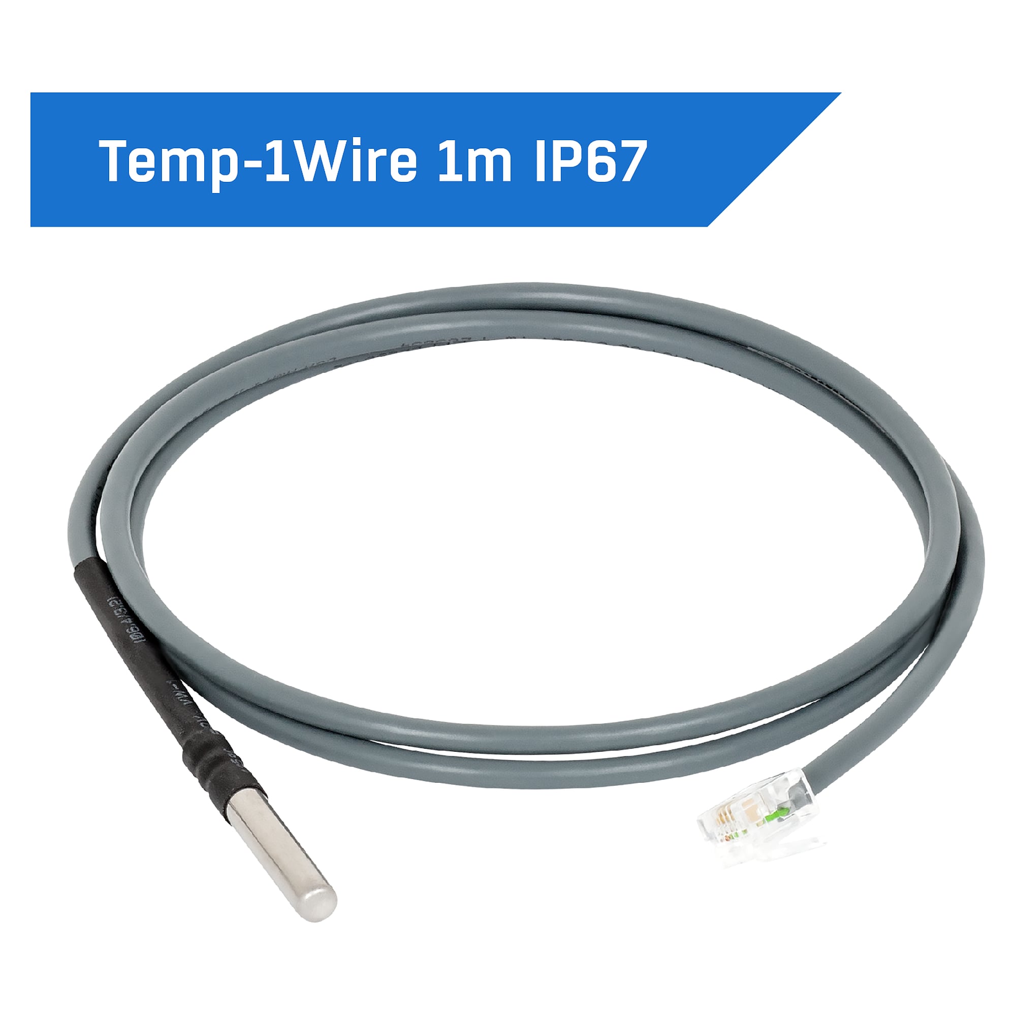 Temperature probe 1WR-Temp IP67 with 1 m cable, stainless steel sleeve, -10 to +80 °C, RJ11 1-Wire UNI - HW group 600904