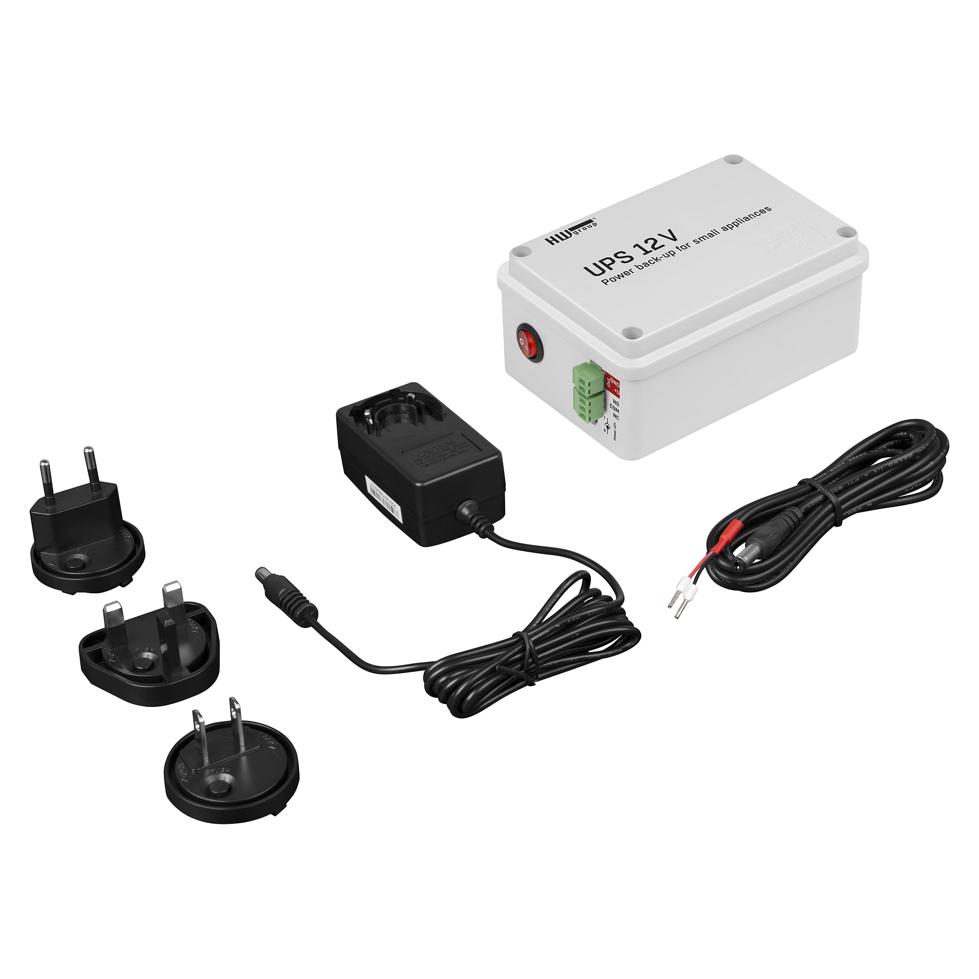 USV UPS 12V für 12-V-DC-Geräte, Akku 1,3 Ah, Relais-Meldeausgang, Set mit Netzteil - HW group 600671