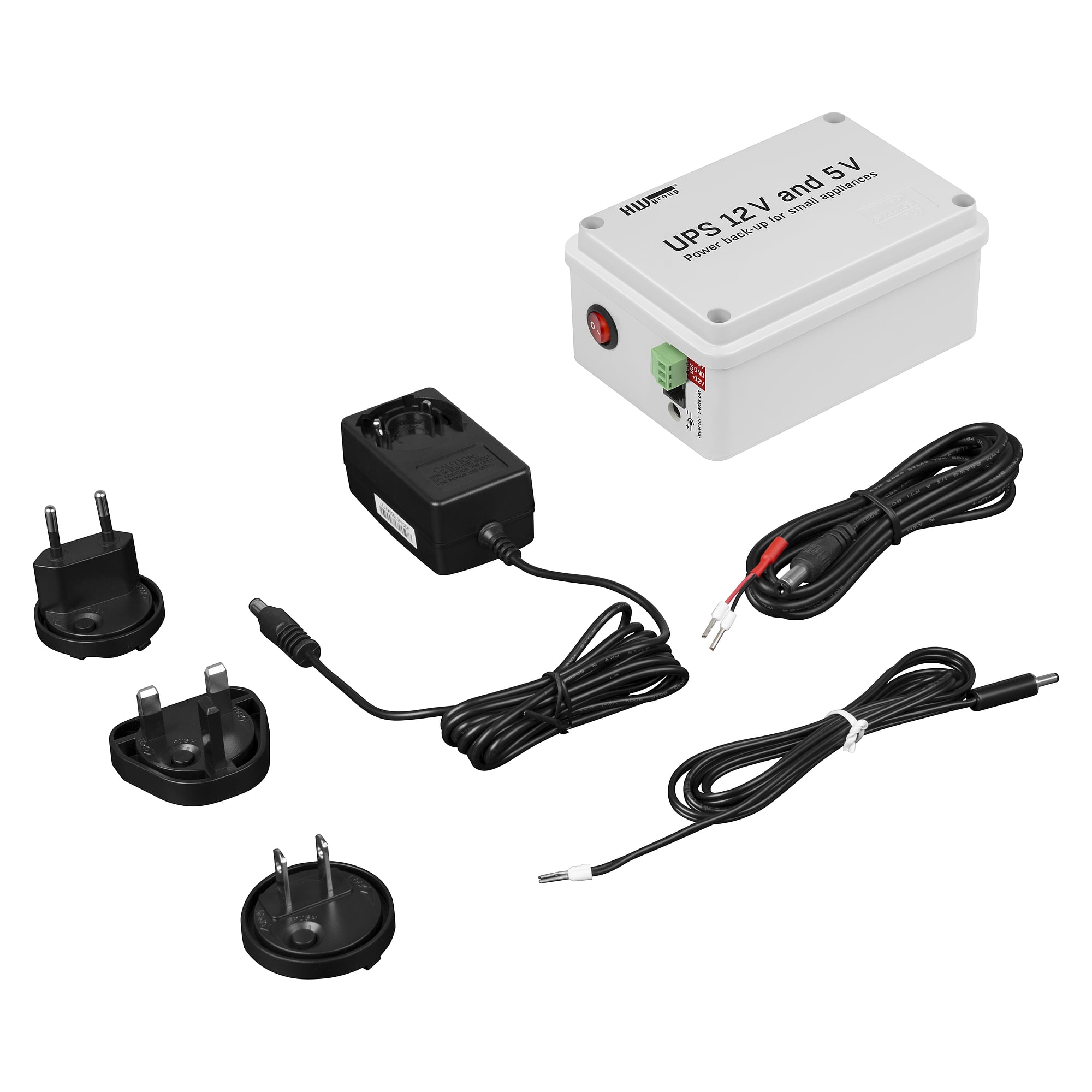UPS 12V and 5V for 12 V and 5 V DC devices, 1.3 Ah battery, 1-Wire UNI status, set with power adapter - HW group 600674