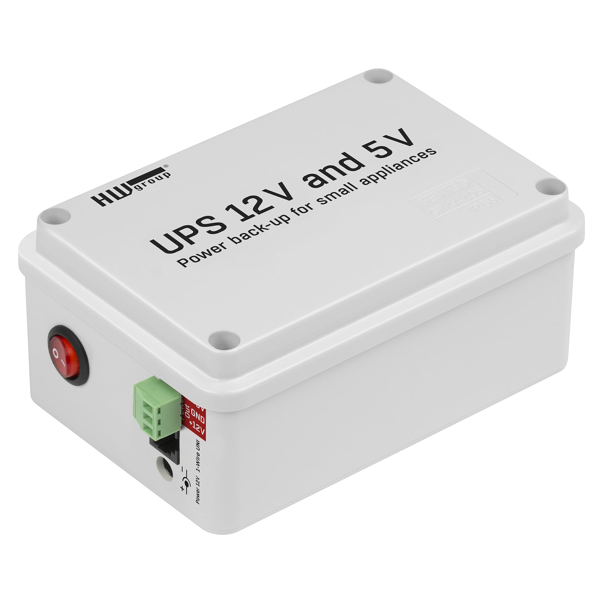 UPS 12V and 5V for 12 V and 5 V DC devices, 1.3 Ah battery, 1-Wire UNI status, plain unit without power adapter - HW group 600663