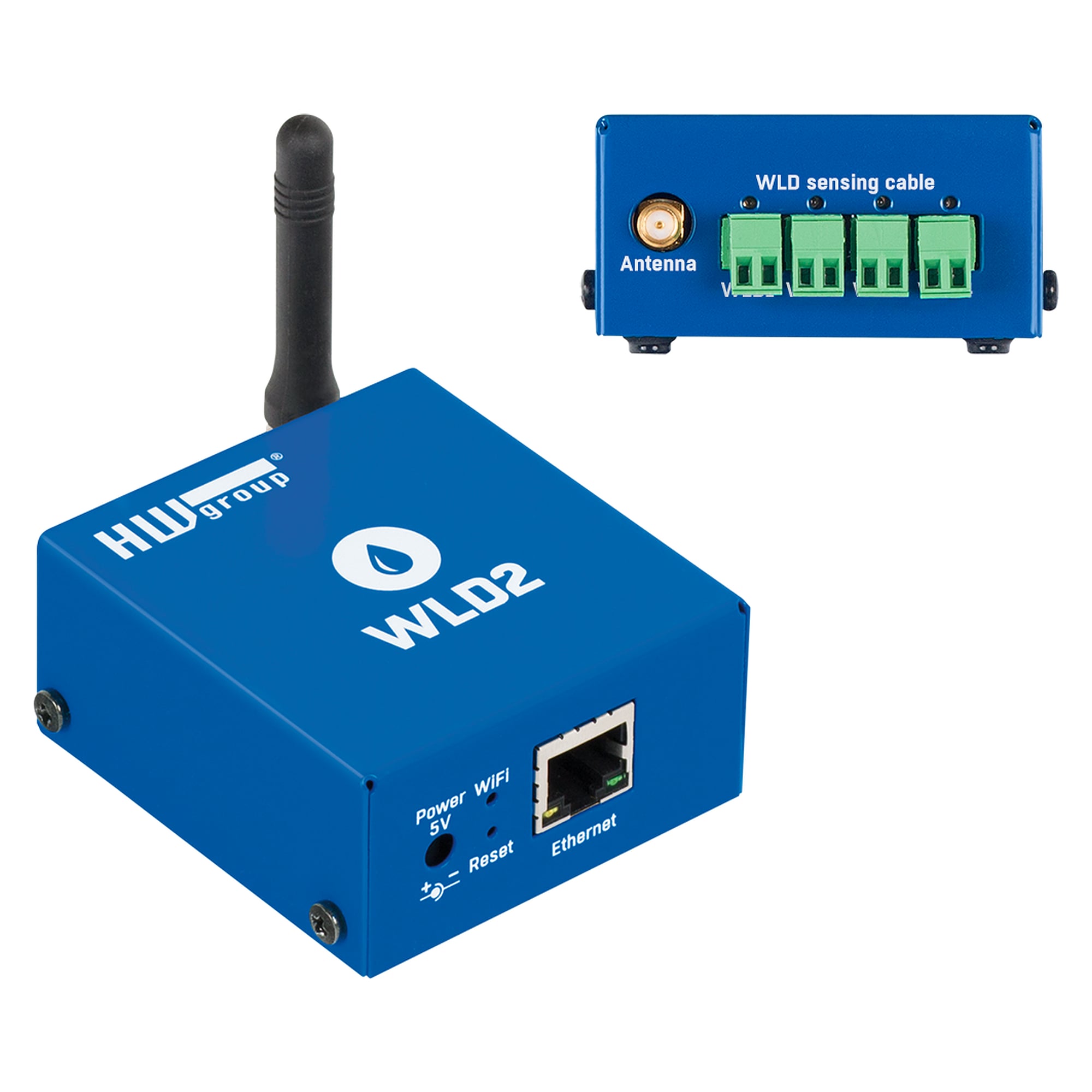Water leak set WLD2 PoE, 4 zones, LAN/WiFi, sensing cable A 2 m, connecting cable 2 m, adapter - HW group 600787
