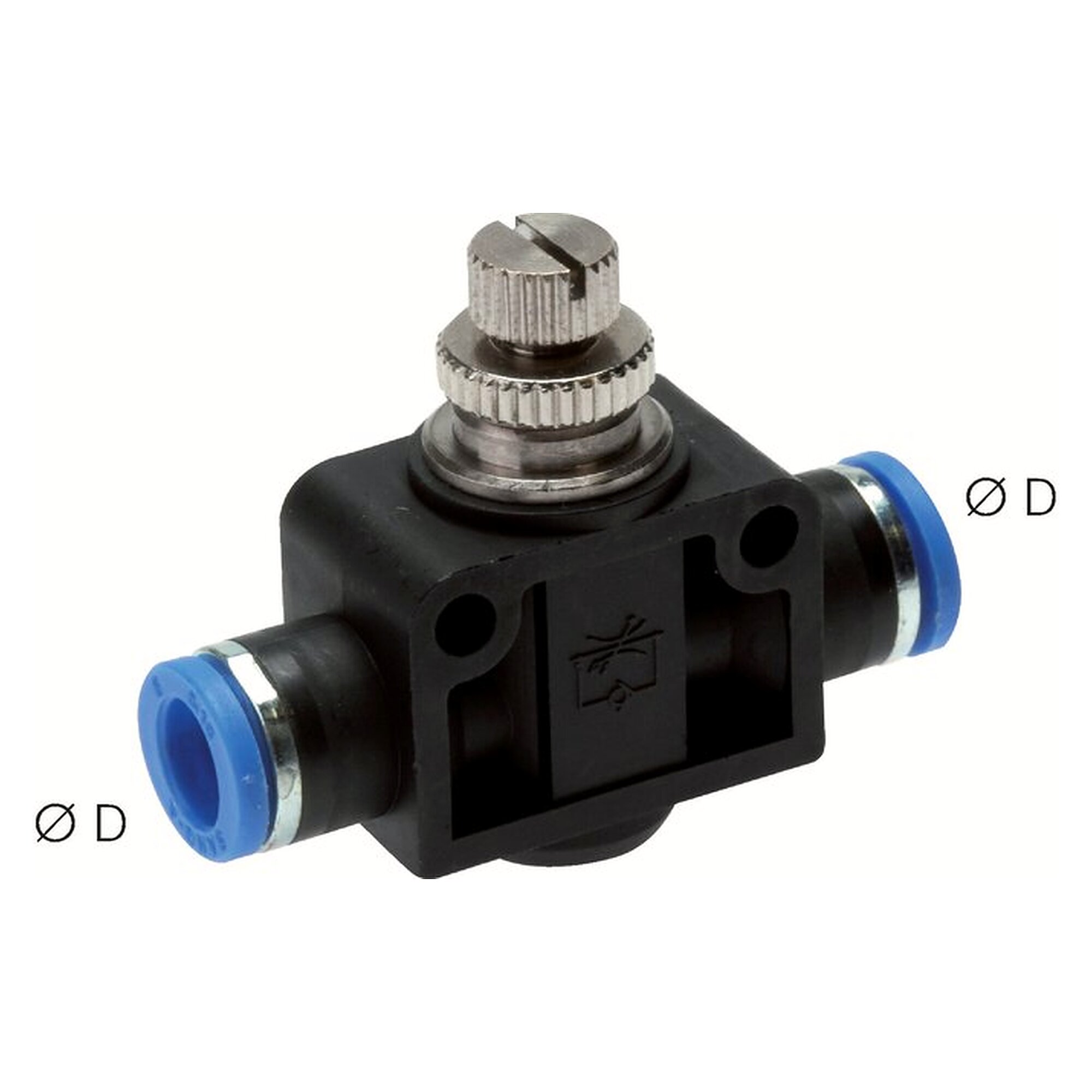 Flow control valve with check function, tube 6 mm, -0.95 to 20 bar, -20 to +80 °C