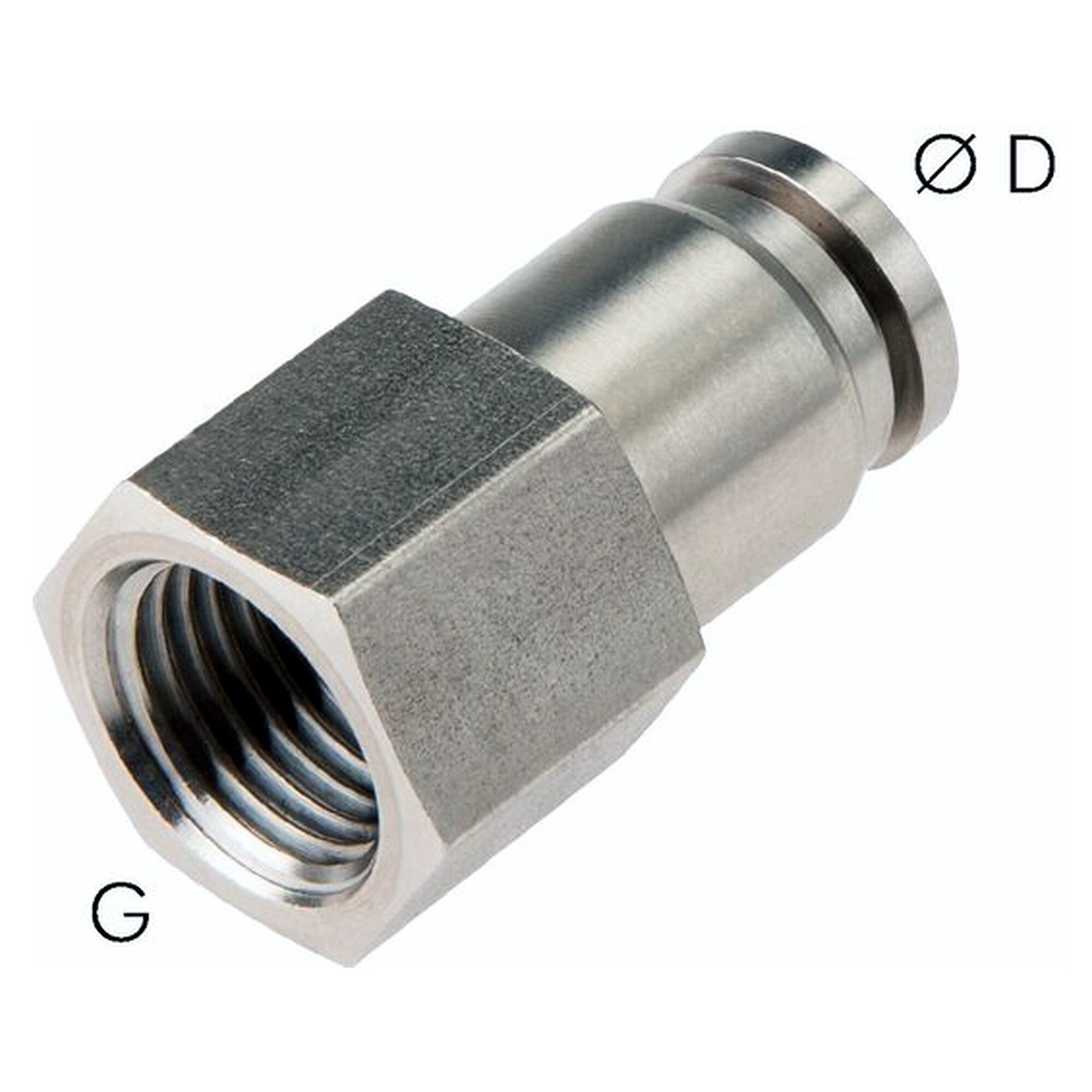 Steckanschluss, mit Innengewinde, Einschraubgewinde G 1/4", Schlauch 8 mm, Edelstahl