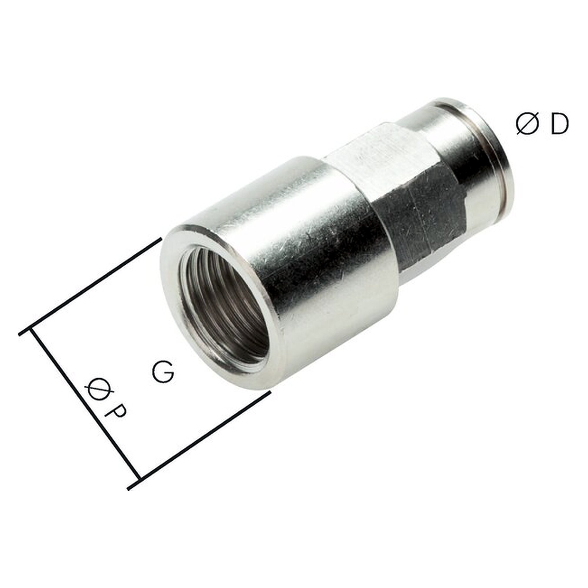 Push-in fitting, G 1/8", nickel plated brass, temperature range -20 to +150 °C