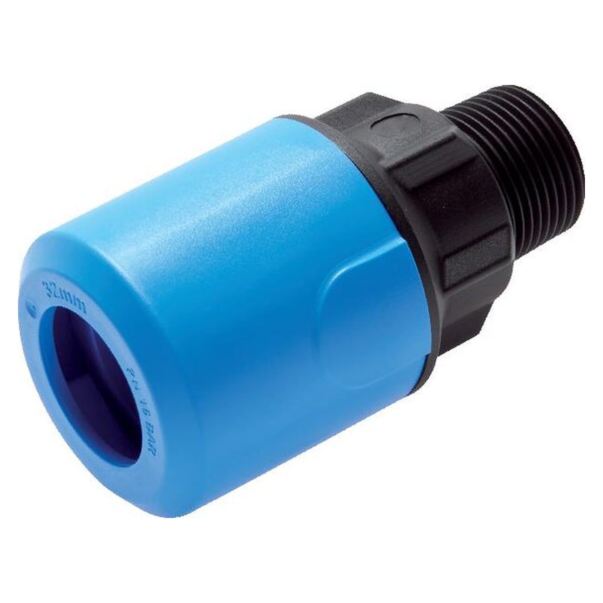 Steckanschluss, gerade Form, große Bauform, Einschraubgewinde R 1-1/2", Schlauch 32 mm, Polypropylen