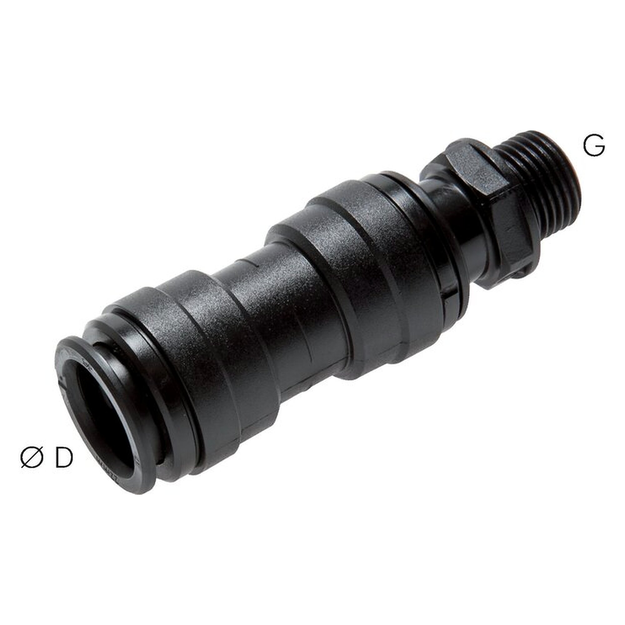 Push-in fitting, straight design, large design, male thread G 1/2", tube 22 mm, POM