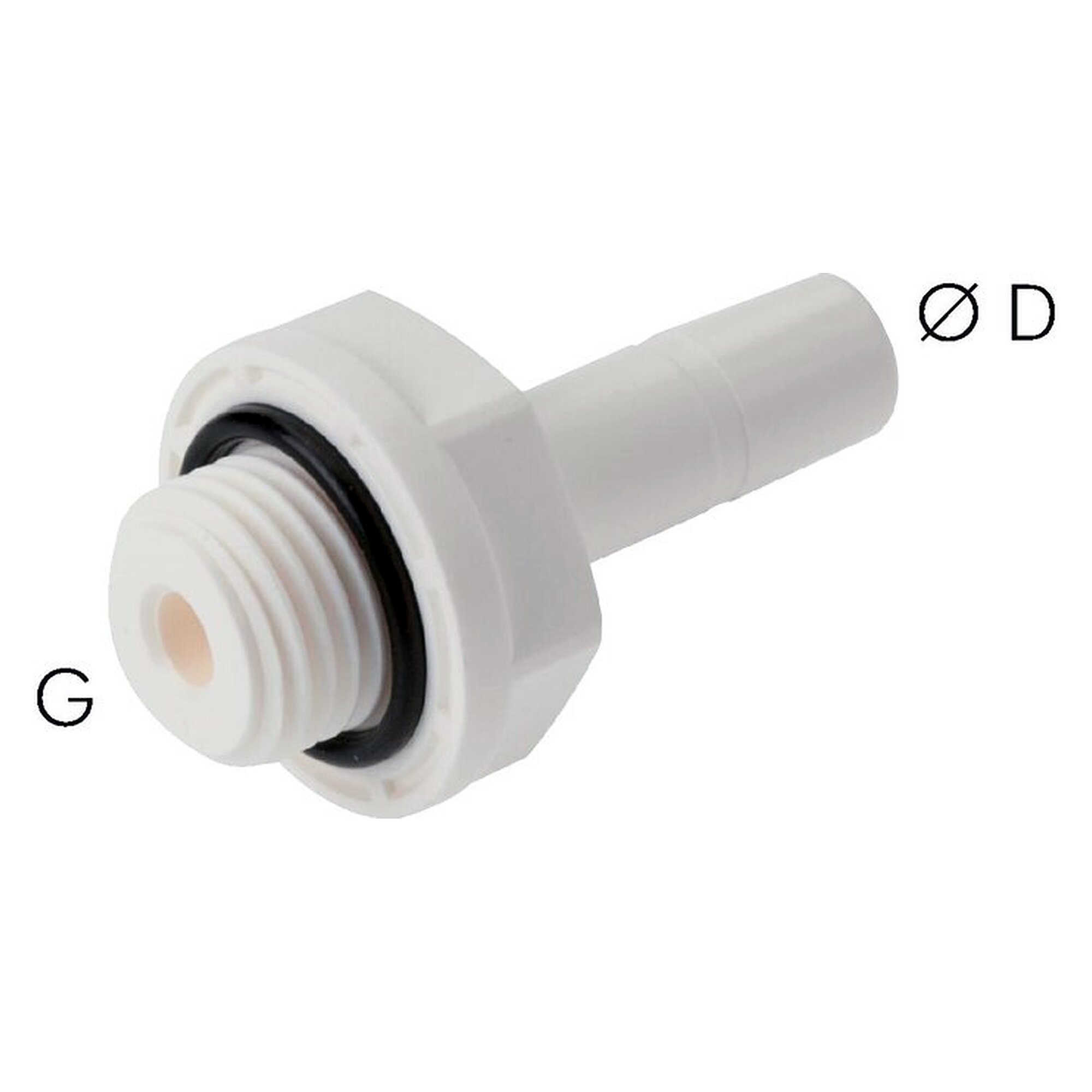 Male stud with push-in stem, with EPDM seal, male thread R 1/8", tube 8 mm, POM, FDA compliant