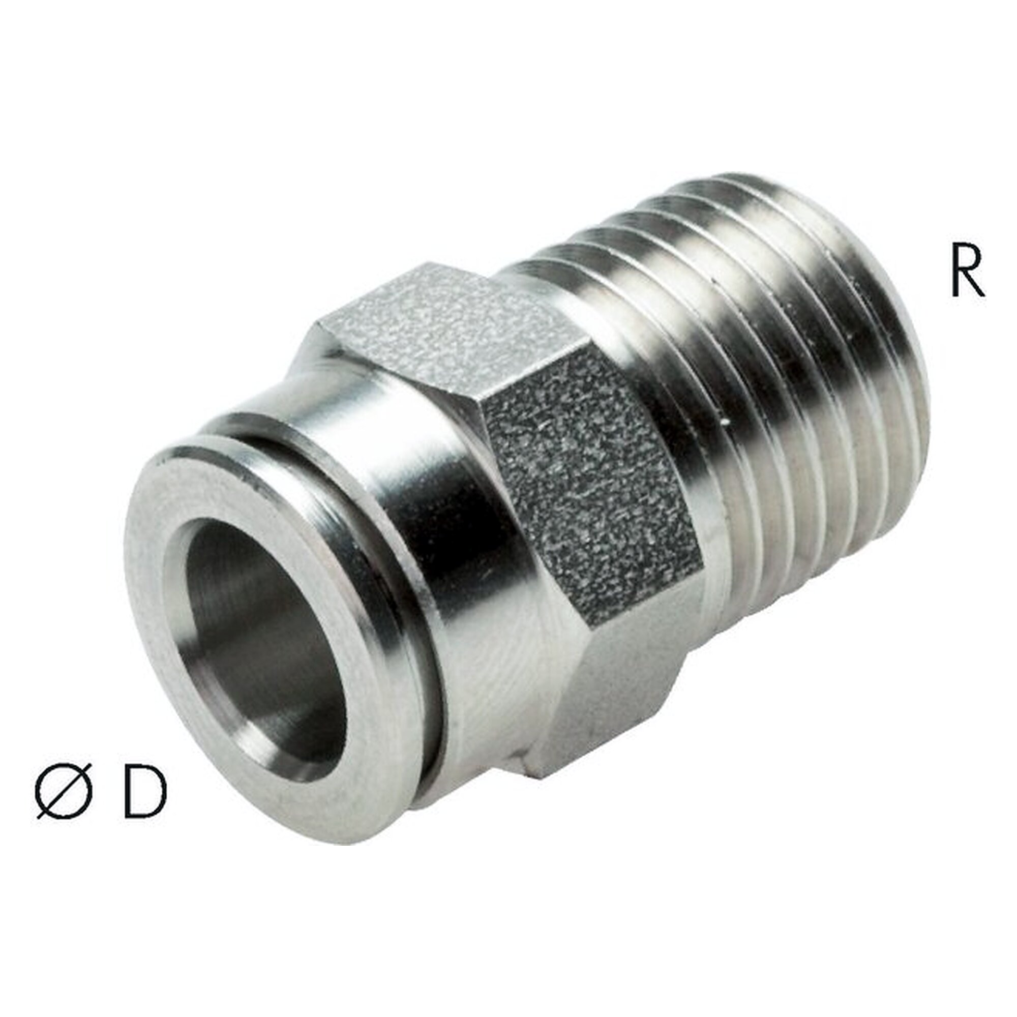 Push-in fitting, straight design, male thread R 1/4", tube 8 mm, stainless steel 1.4404