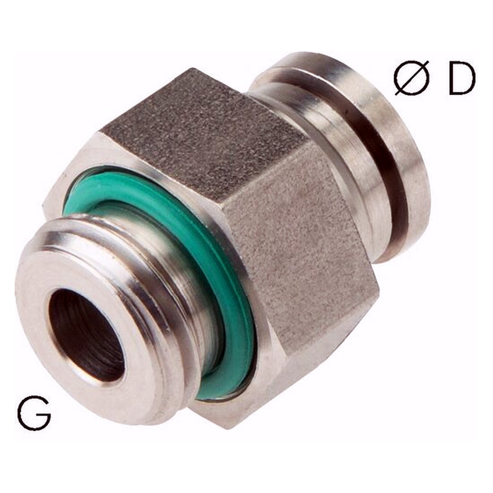 Push-in fitting, straight design, male thread M 5, tube 6 mm, stainless steel