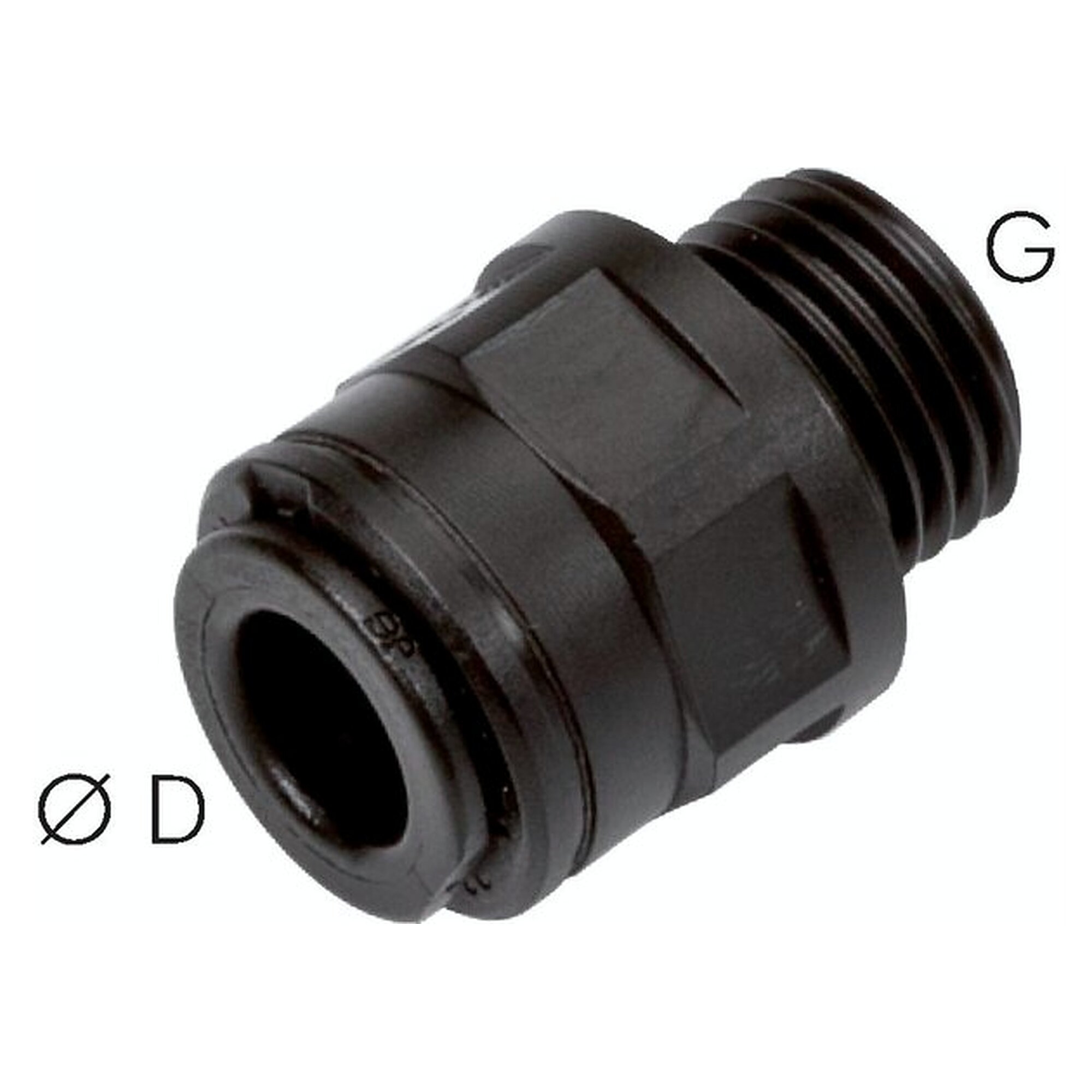 Push-in fitting, straight design, thread G 3/8", tube 10 mm, POM, FDA compliant