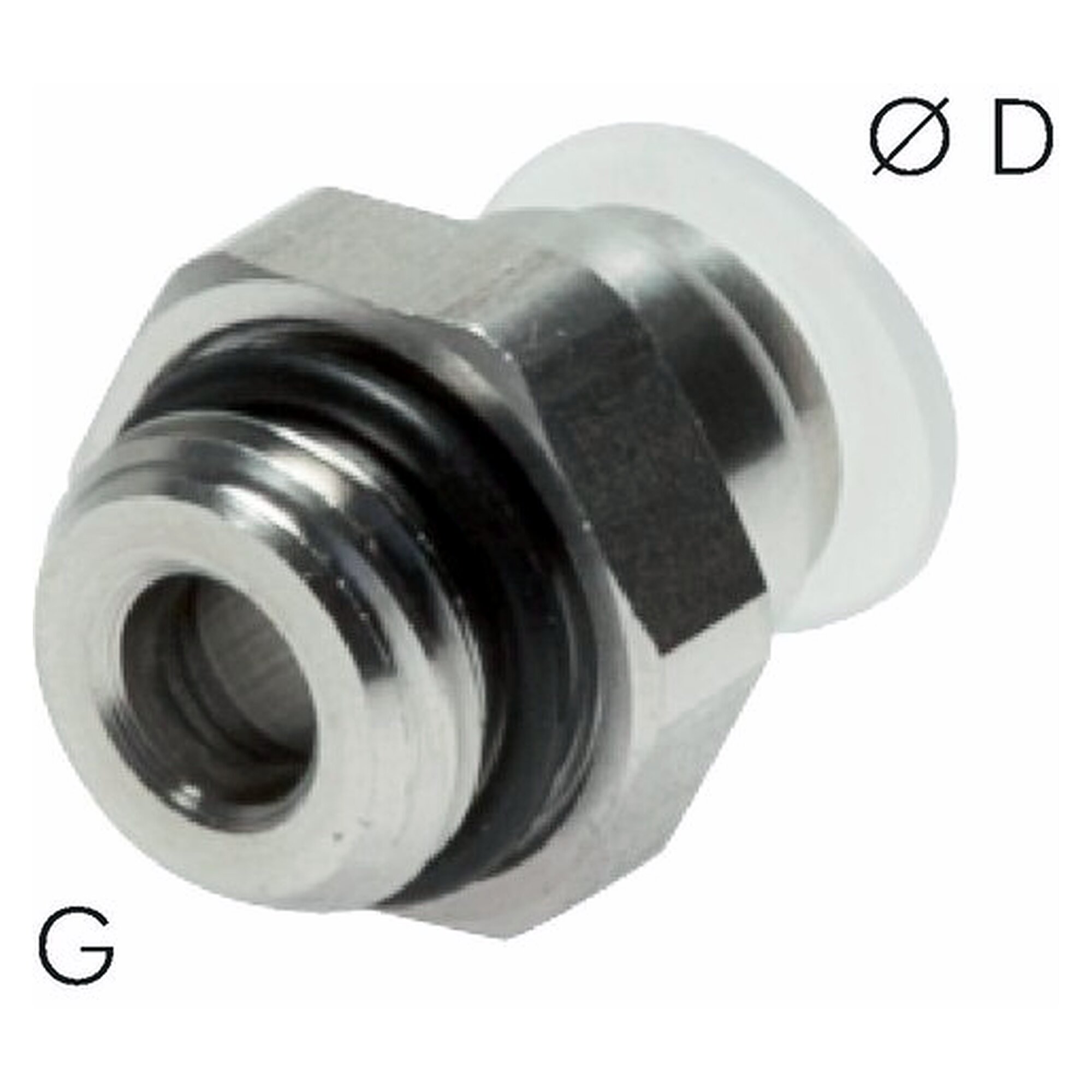 Push-in fitting, straight design, thread G 1/2", tube 12 mm, polypropylene, FDA compliant