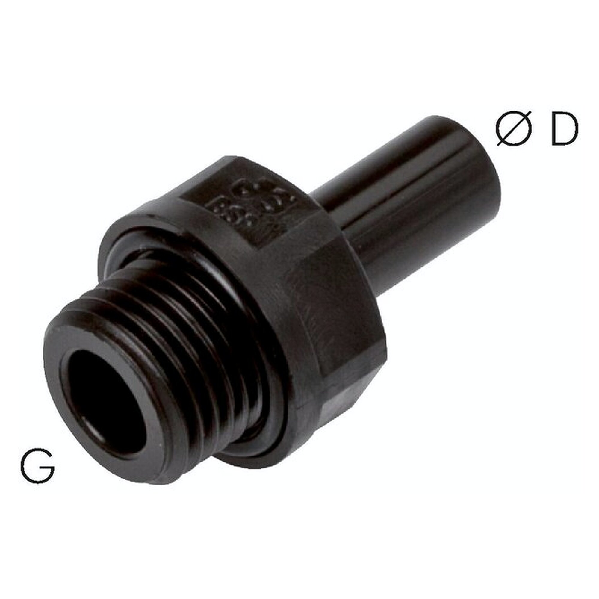 Male stud with push-in stem, FDA compliant version, thread G 1/2", tube 10 mm, POM, FDA compliant