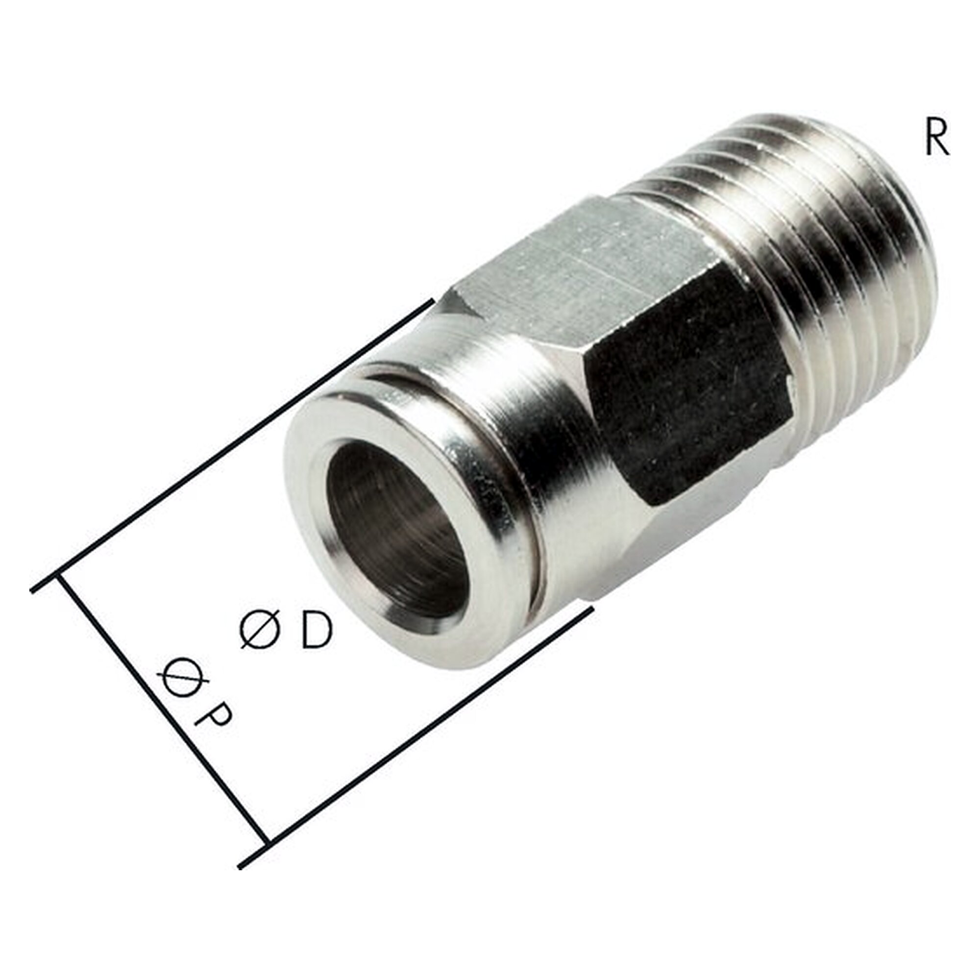Steckanschluss, gerade Form, Gewinde R 3/8", Schlauch 8 mm, Messing vernickelt