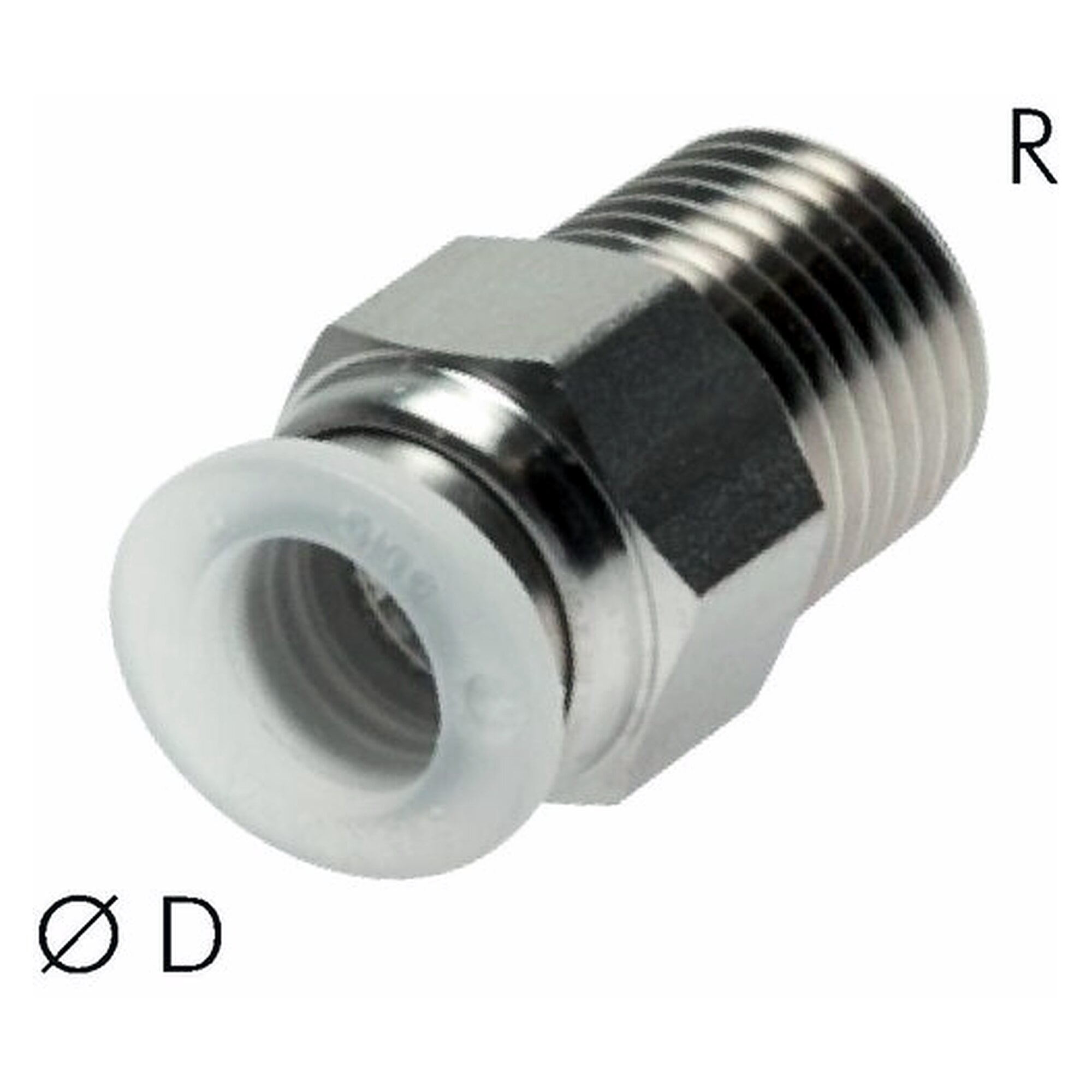 Push-in fitting, straight design, thread R 1/8", tube 4 mm, polypropylene, FDA compliant
