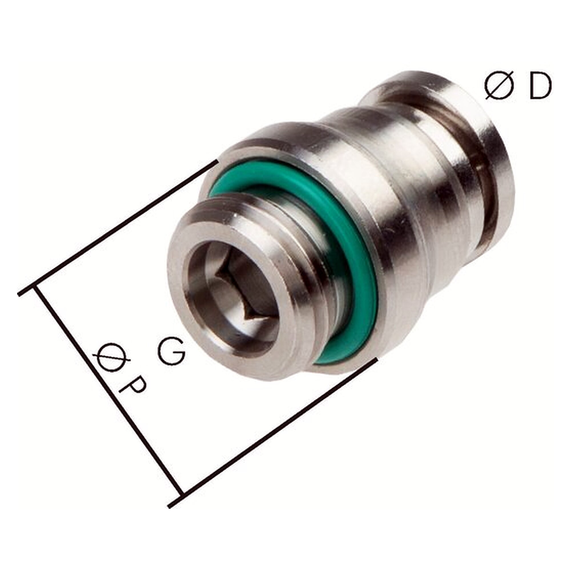 Push-in fitting, straight design, male thread G 1/8", tube 4 mm, stainless steel, seal FKM