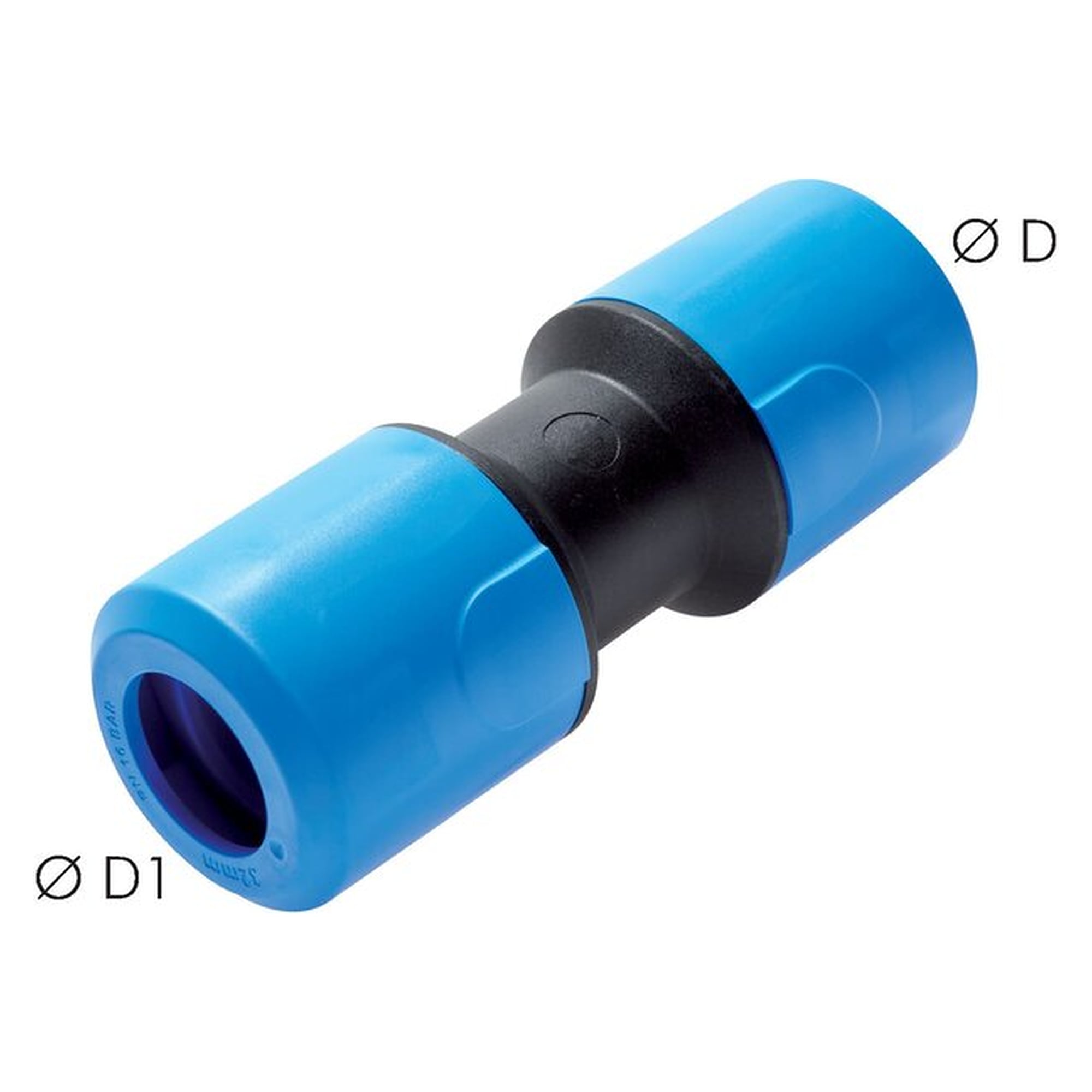 Steckanschluss, gerade Form, große Bauform, Schlauch 32 mm, zweiter Anschluss 32 mm, Polypropylen