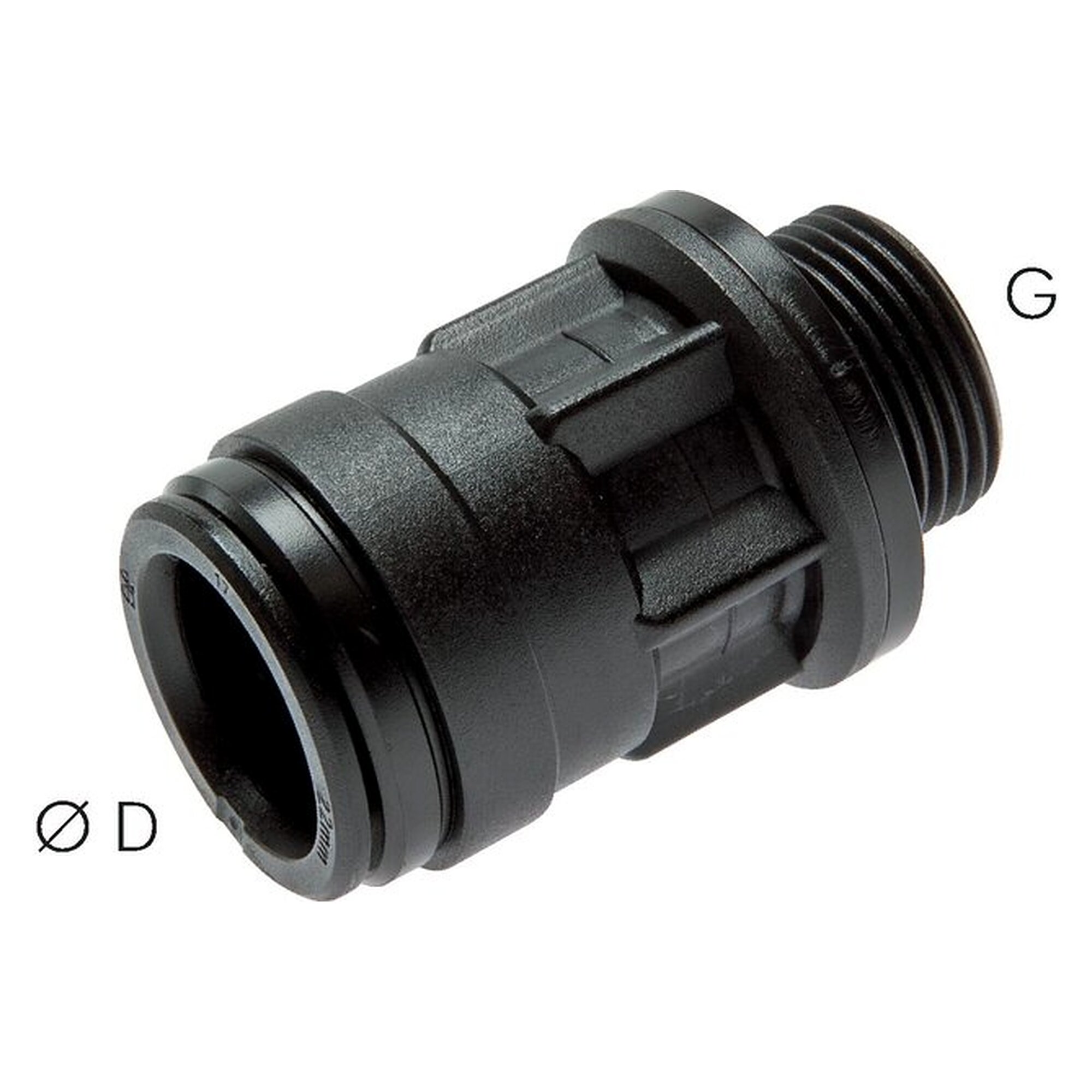 Push-in fitting, straight design, large design, male thread G 3/4", tube 22 mm, POM