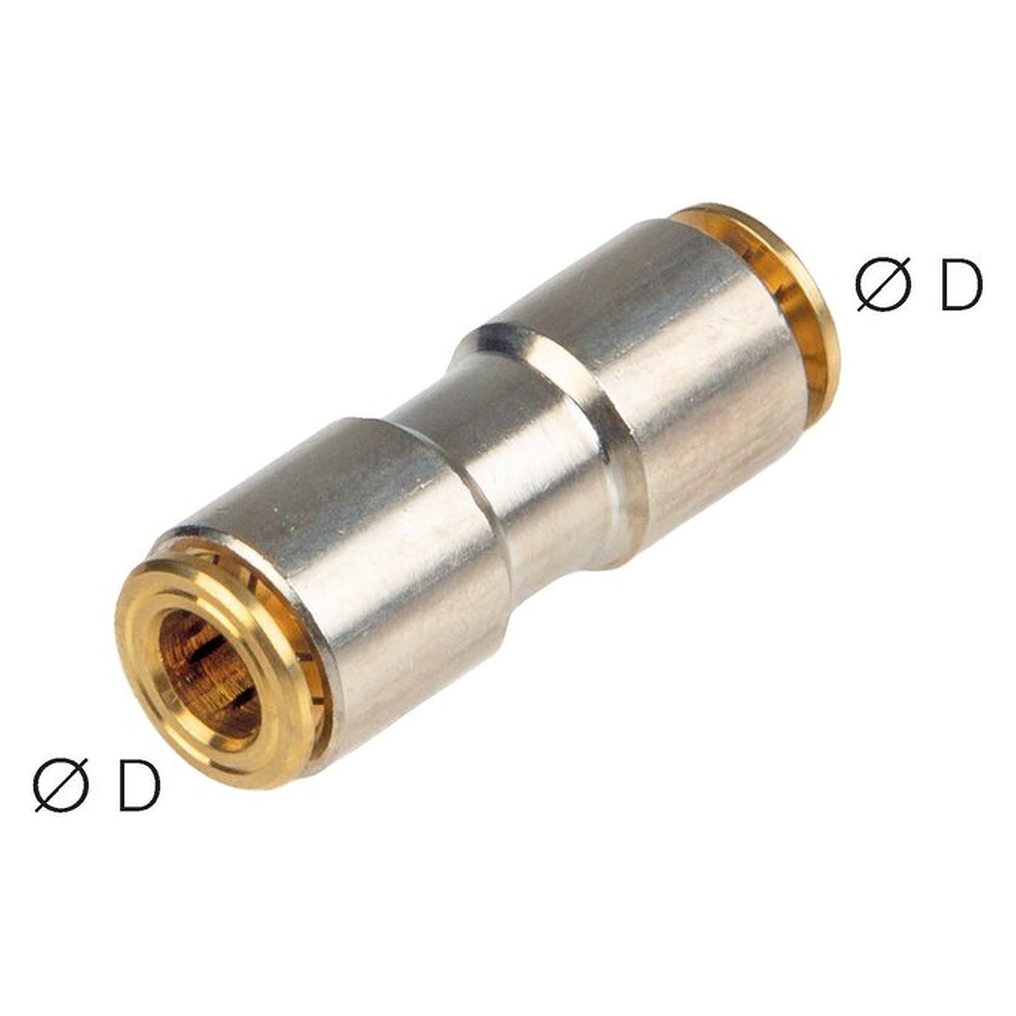 Push-in fitting, tube 8 mm, nickel plated brass, for oils, for pipe and tube