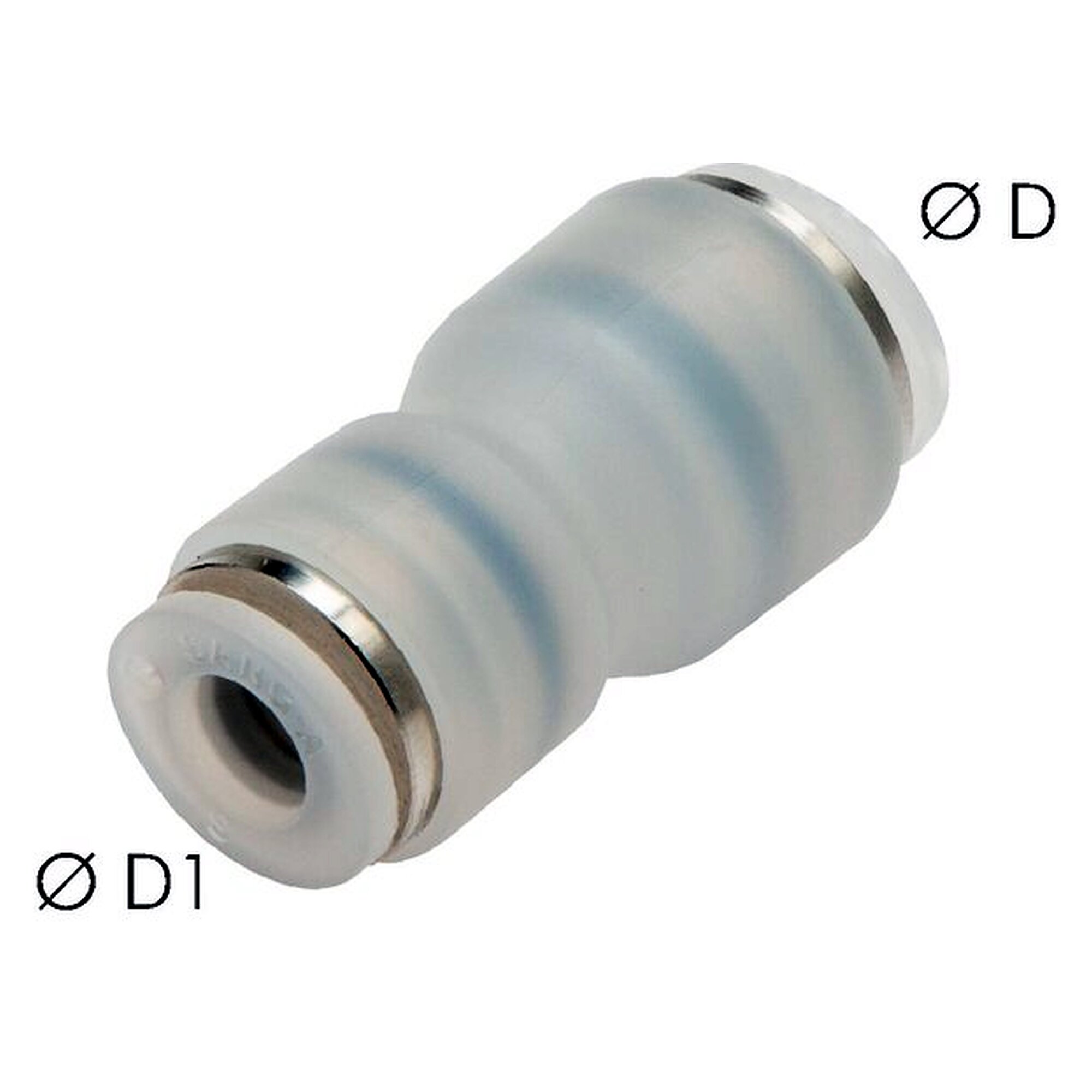 Push-in fitting, straight design, tube 8 mm, second port 8 mm, PVDF