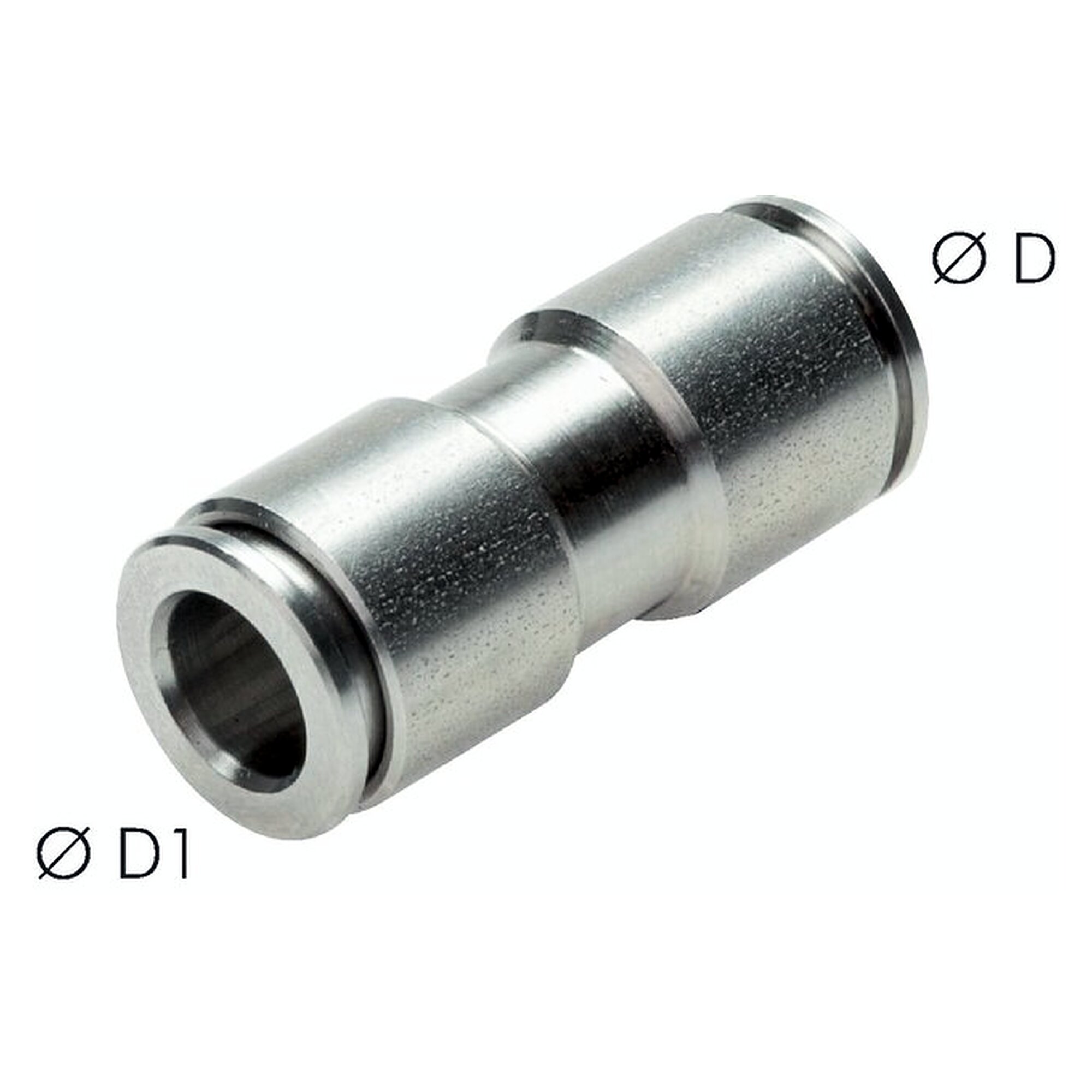 Push-in fitting, straight design, tube 4 mm, second port 4 mm, stainless steel 1.4404