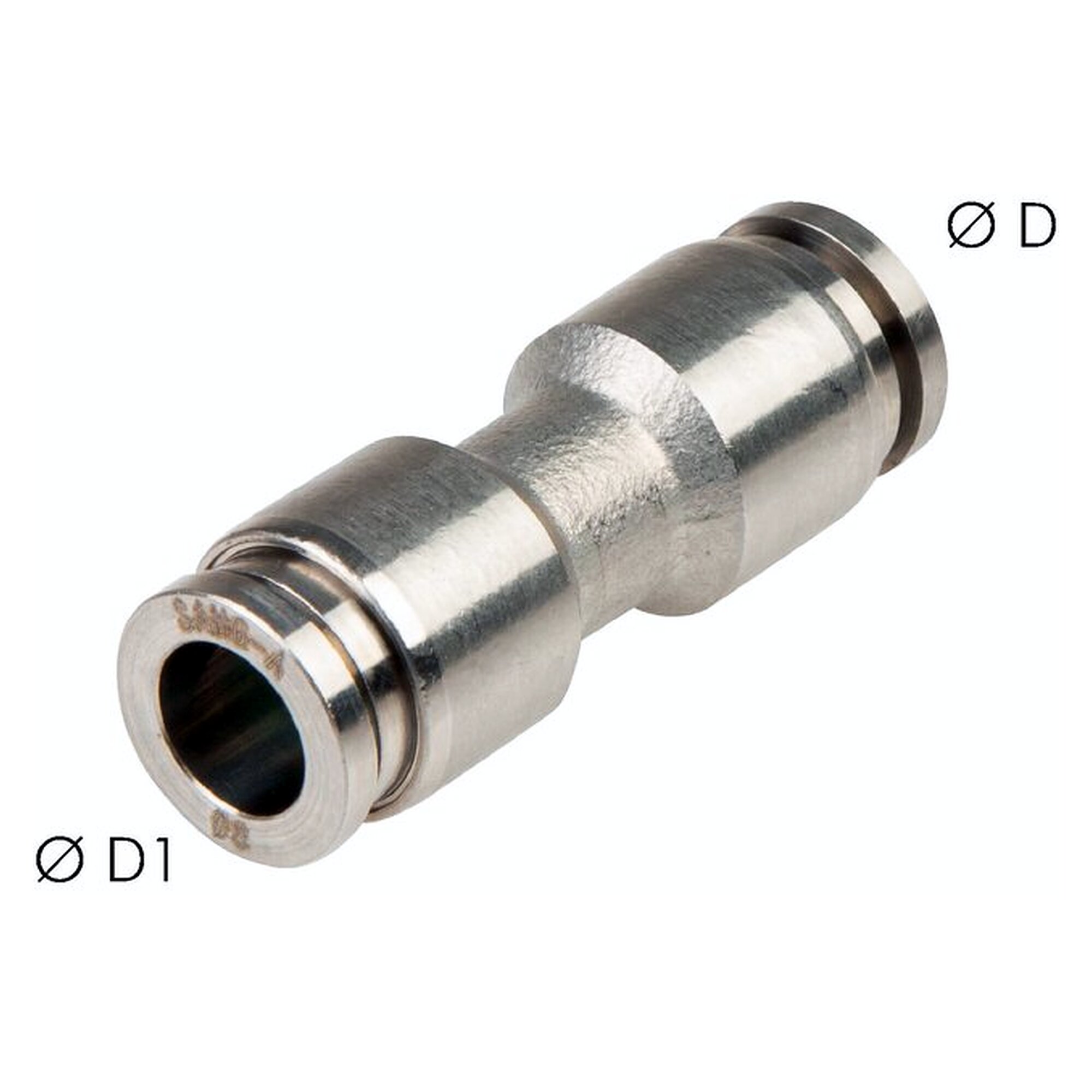 Push-in fitting, straight design, tube 6 mm, second port 4 mm, stainless steel