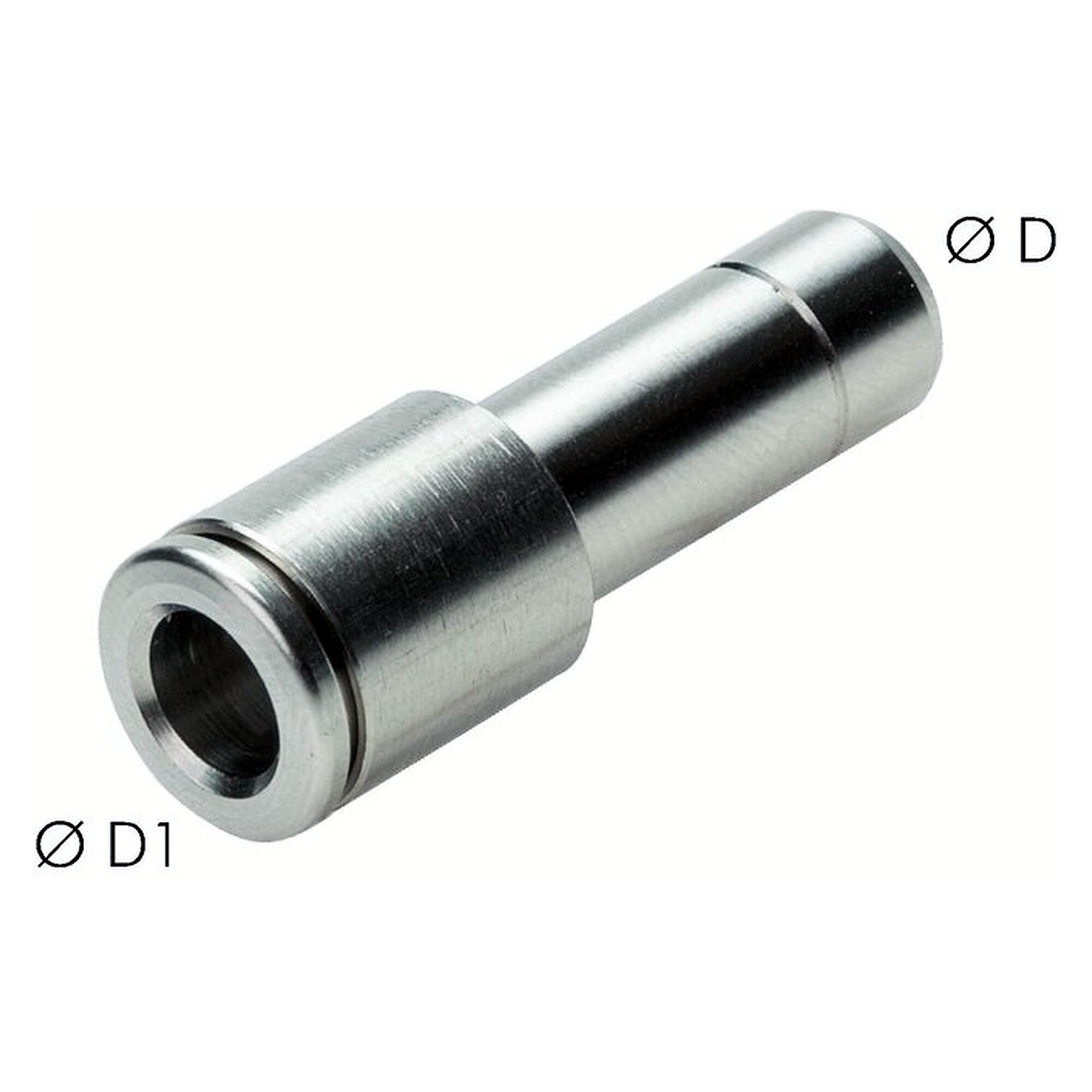 Steck-Reduzierung, Schlauch 6 mm, zweiter Anschluss 4 mm, Edelstahl 1.4404