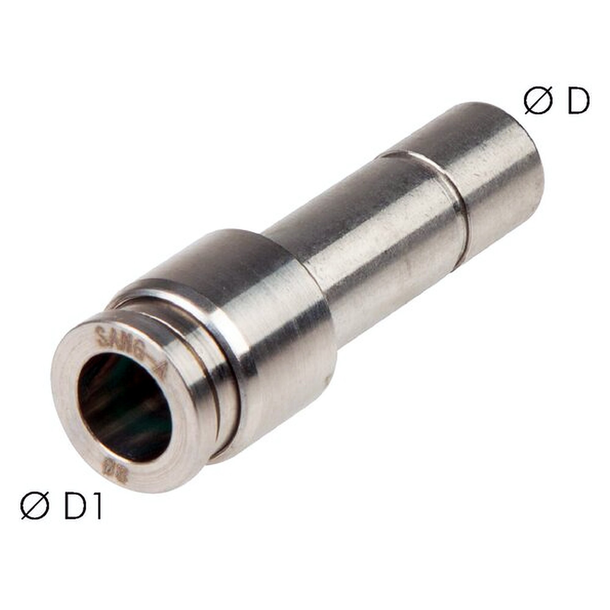 Steck-Reduzierung, Schlauch 6 mm, zweiter Anschluss 4 mm, Edelstahl