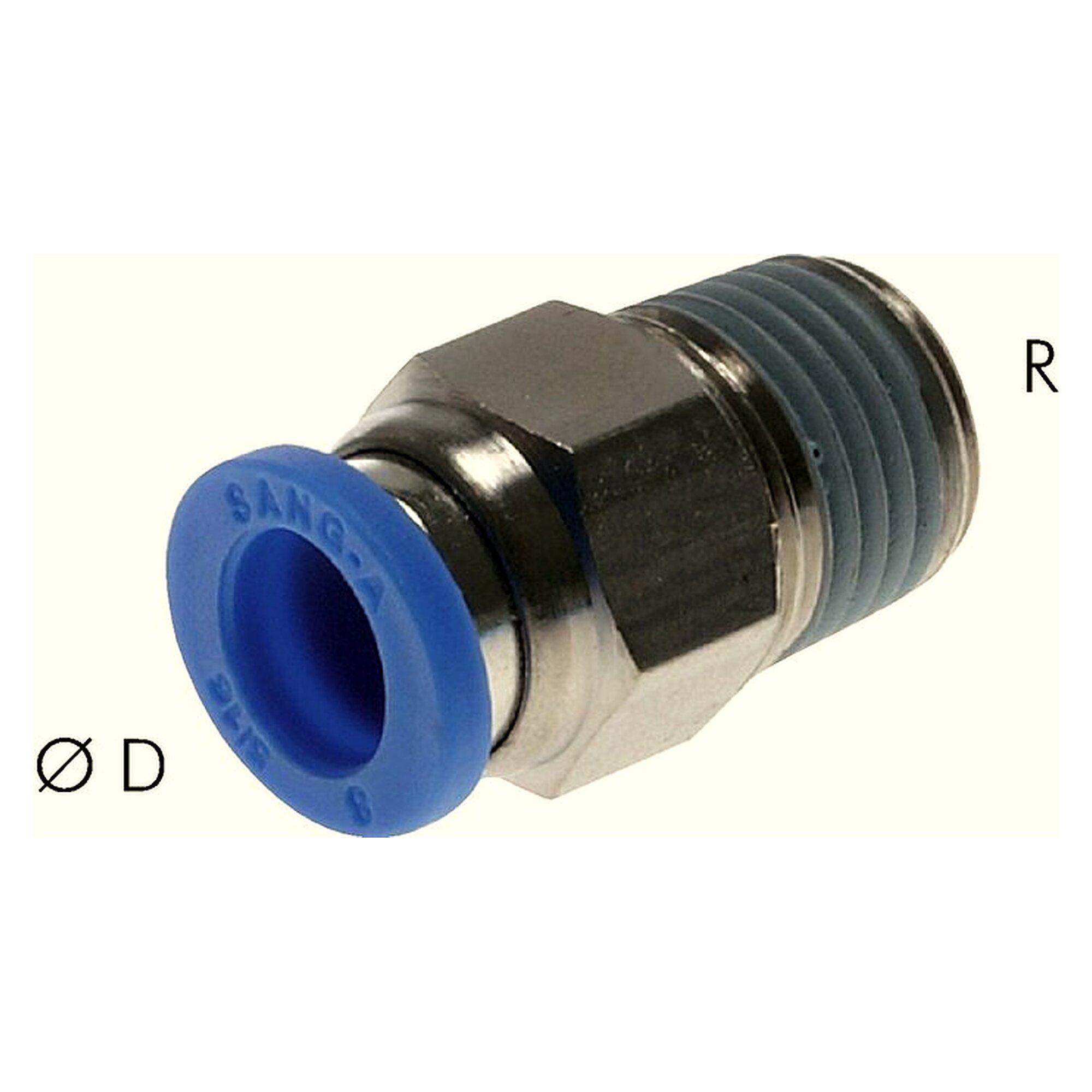 Push-in fitting, straight design, male thread R 3/8", tube 16 mm, nickel plated brass