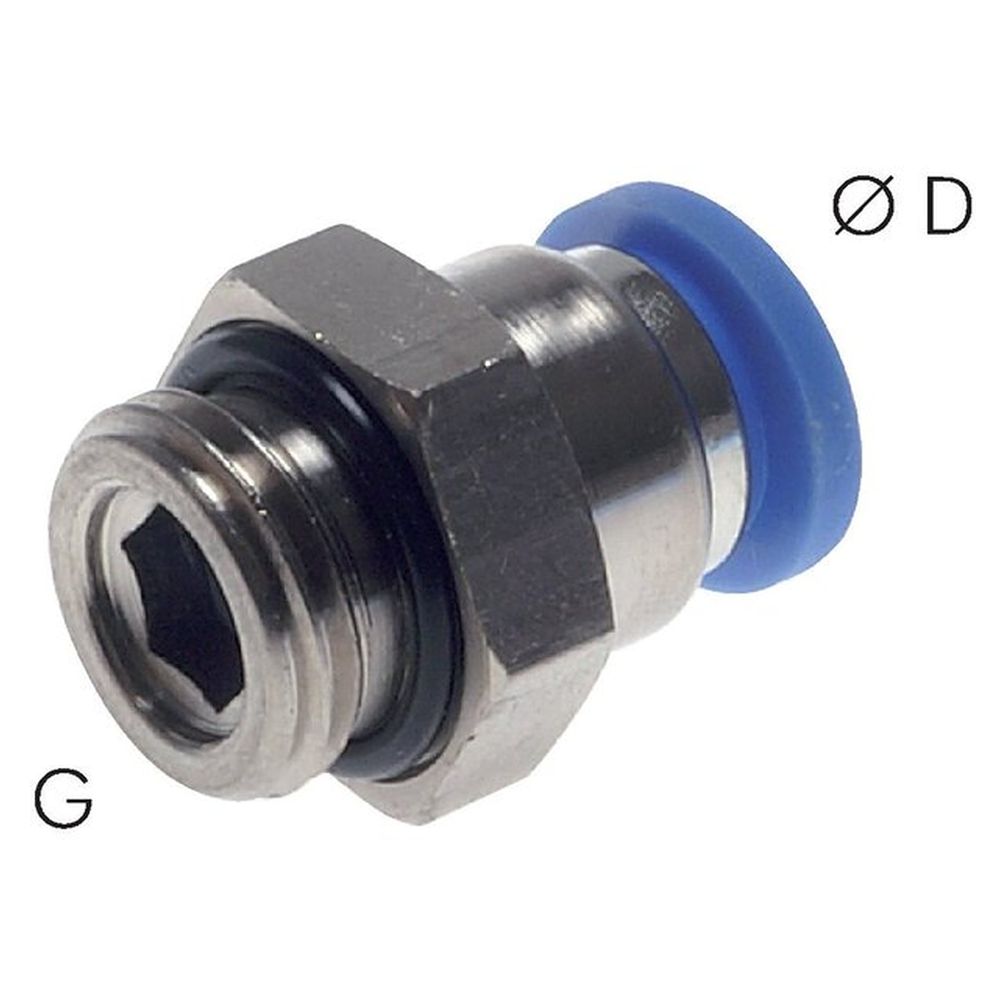 Push-in fitting, straight design, male thread G 1/2", tube 6 mm, nickel plated brass