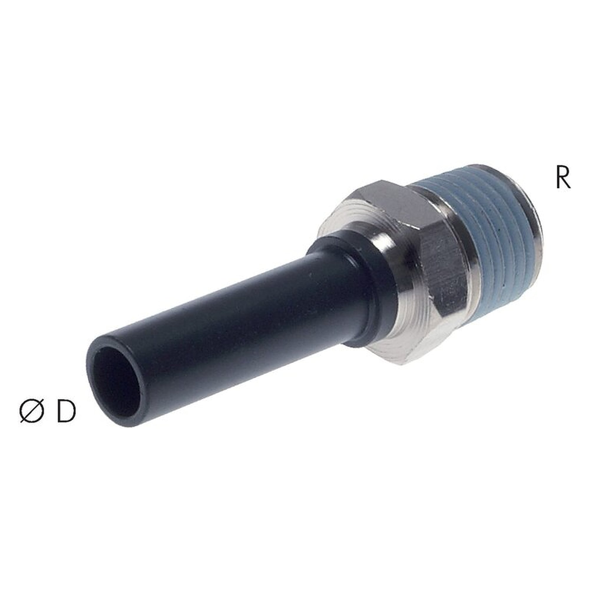 Einschraubtülle mit Stecknippel, Einschraubgewinde R 1/2", Schlauch 14 mm, Messing vernickelt