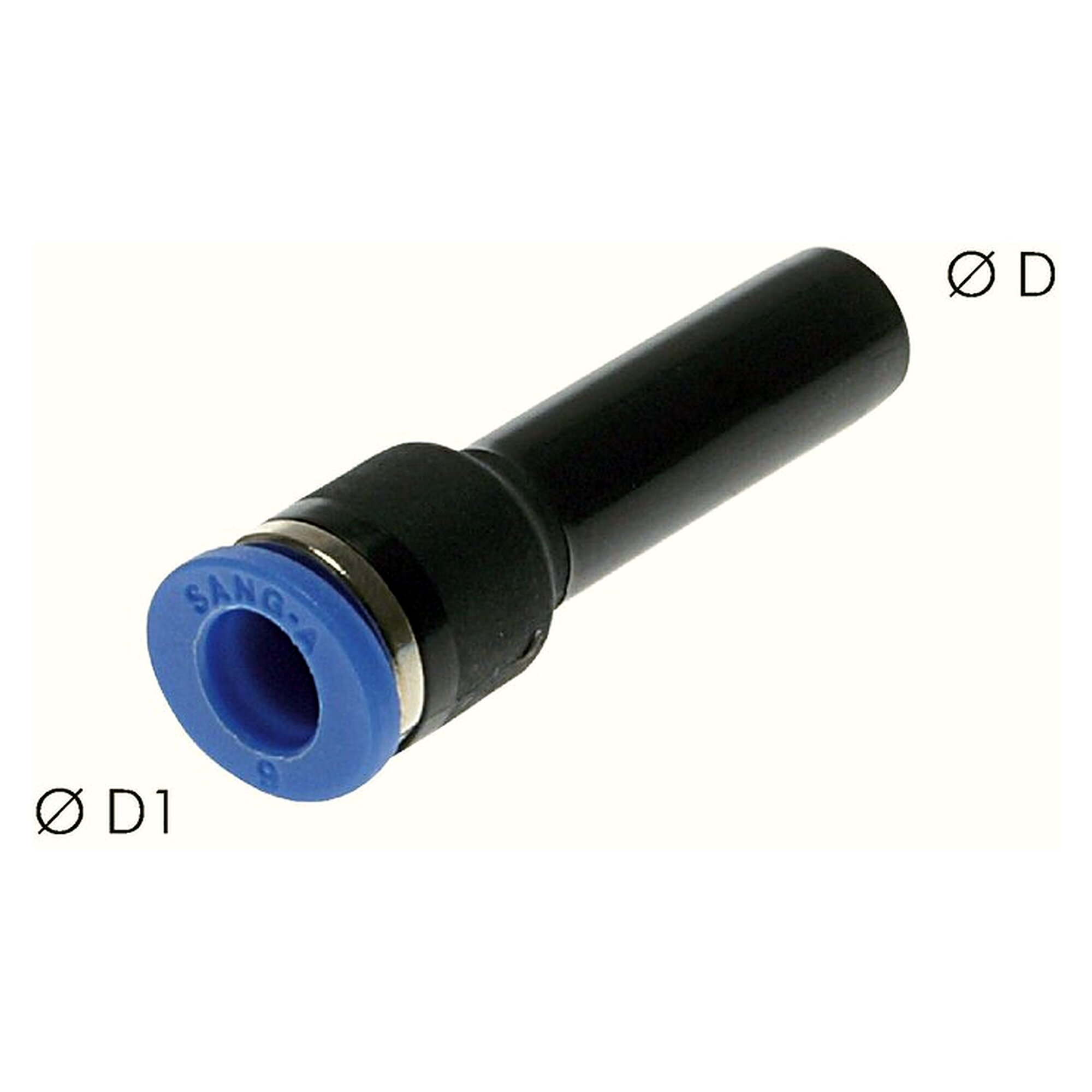 Steck-Reduzierung, Schlauch 6 mm, zweiter Anschluss 4 mm, Messing vernickelt, Dichtung NBR