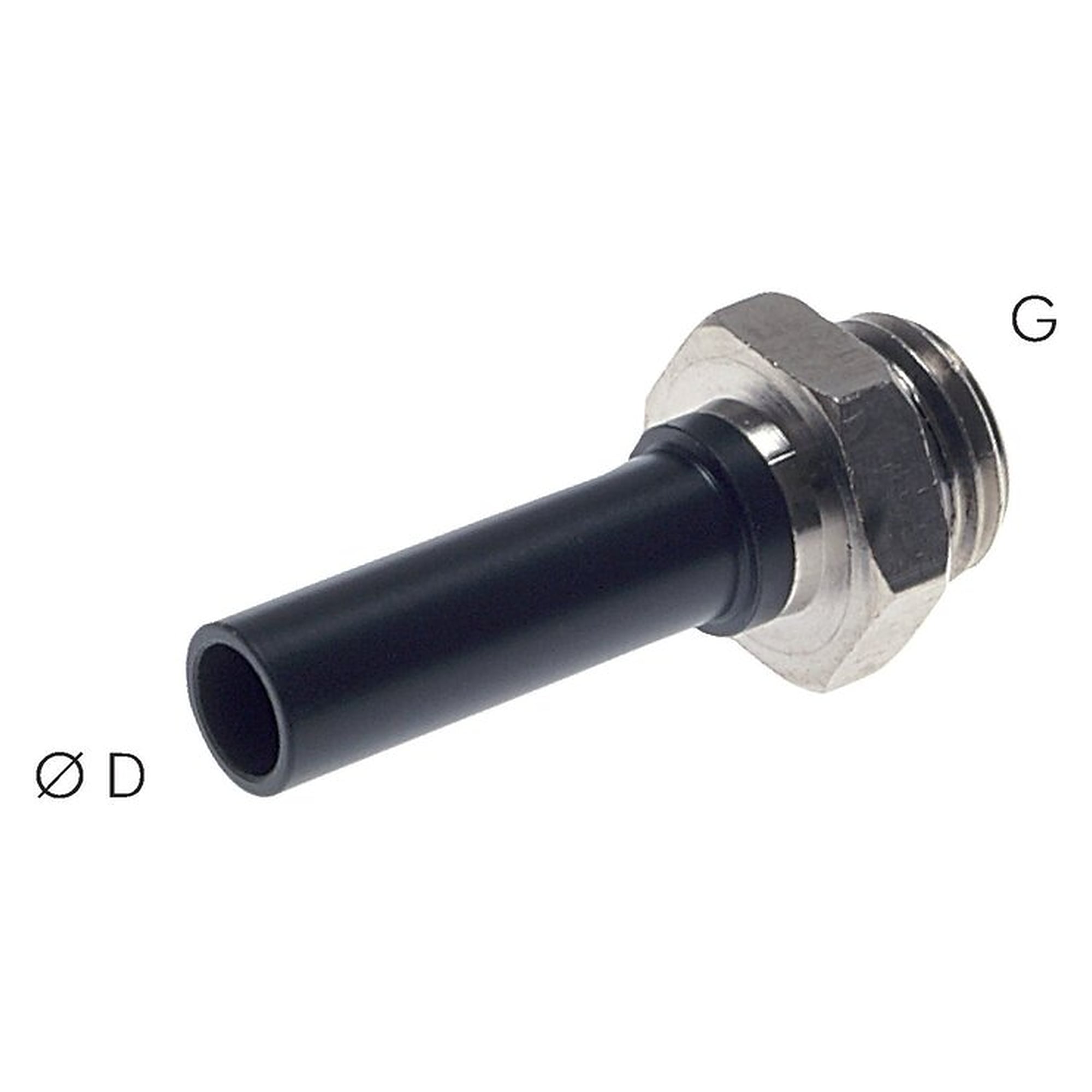 Einschraubtülle mit Stecknippel, Gewinde G 3/8", Schlauch 12 mm, Messing vernickelt, Dichtung NBR