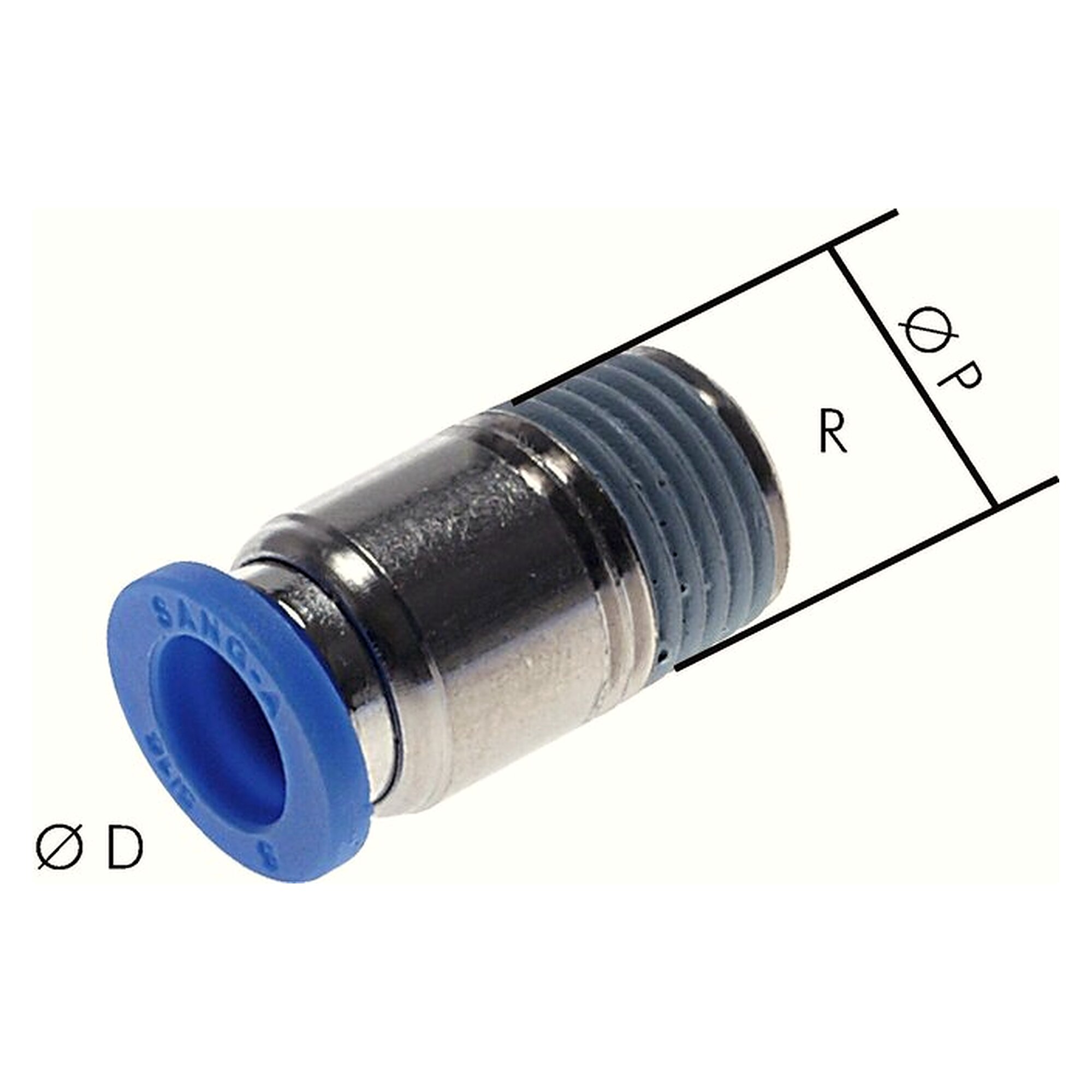Steckanschluss, gerade Form, Gewinde R 1/8", Schlauch 10 mm, Messing vernickelt, Dichtung NBR