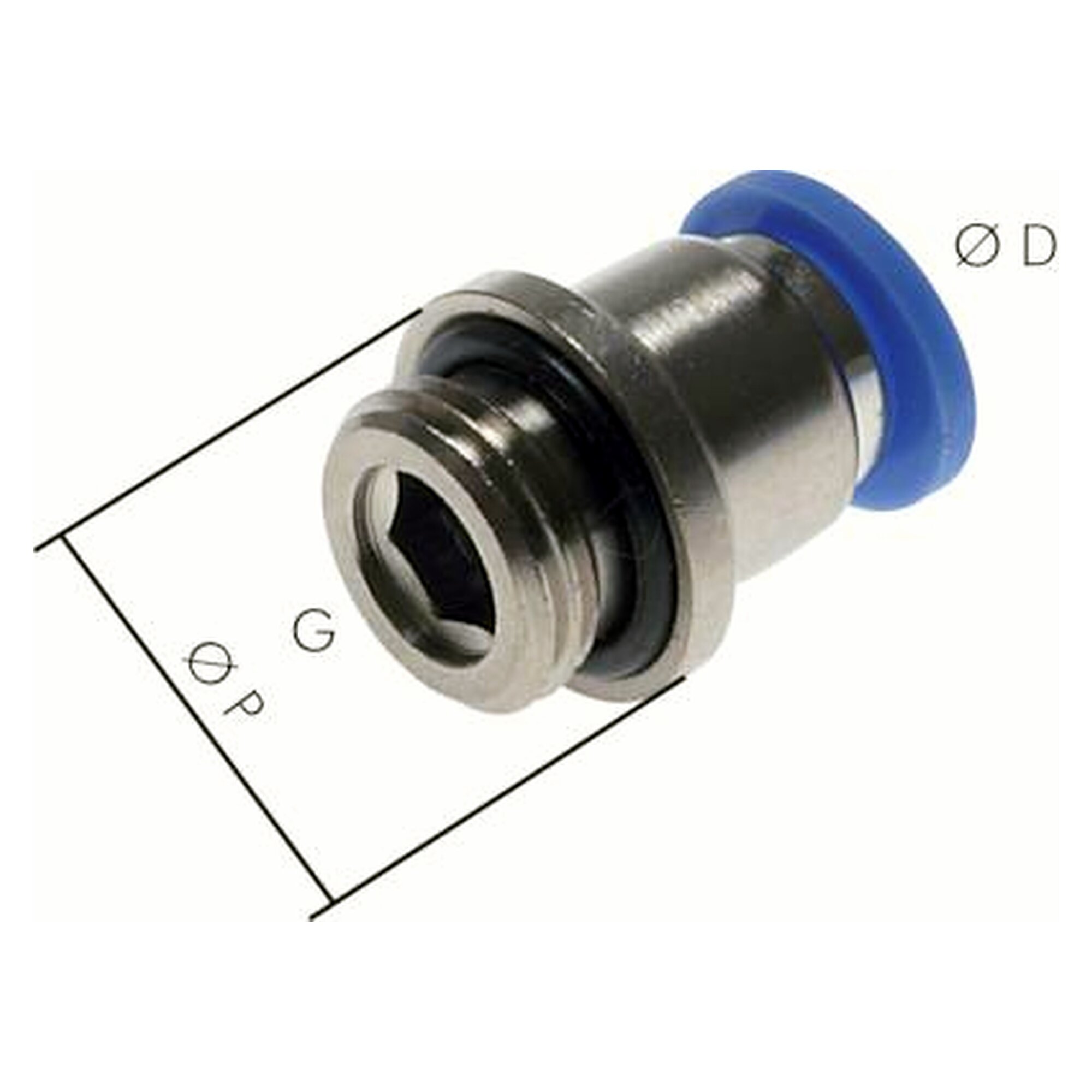 Push-in fitting, straight design, male thread G 1/2", tube 12 mm, nickel plated brass