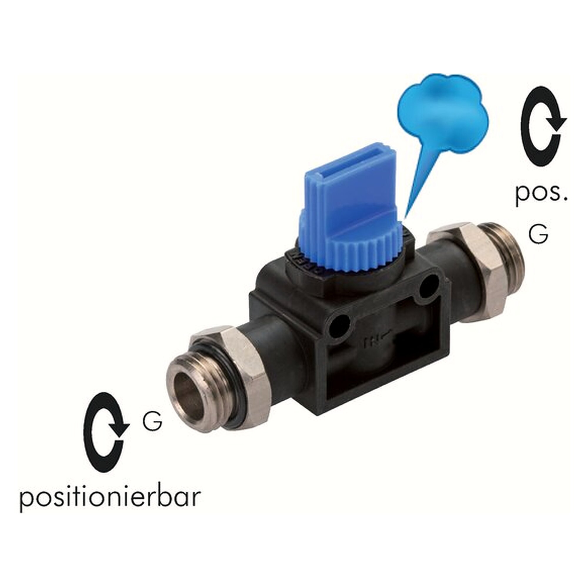3/2-way shut-off valve G 1/8", IQS-standard, seals NBR, nickel-plated brass / PA 66