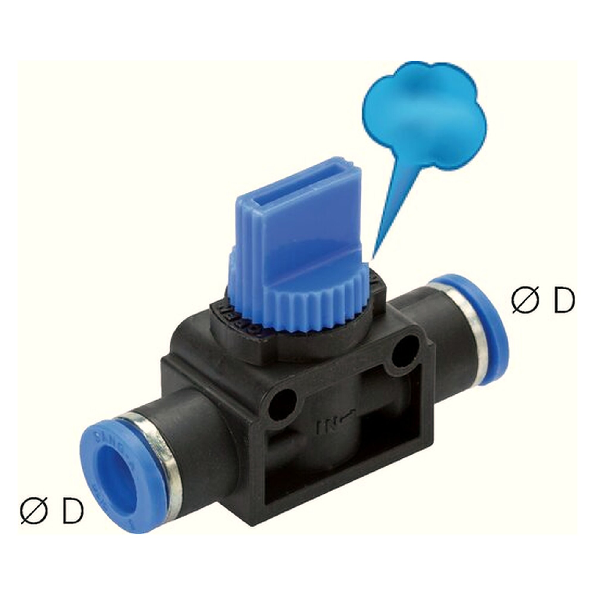 3/2-way shut-off valve 8 mm, IQS-standard, nickel-plated brass / PA 66