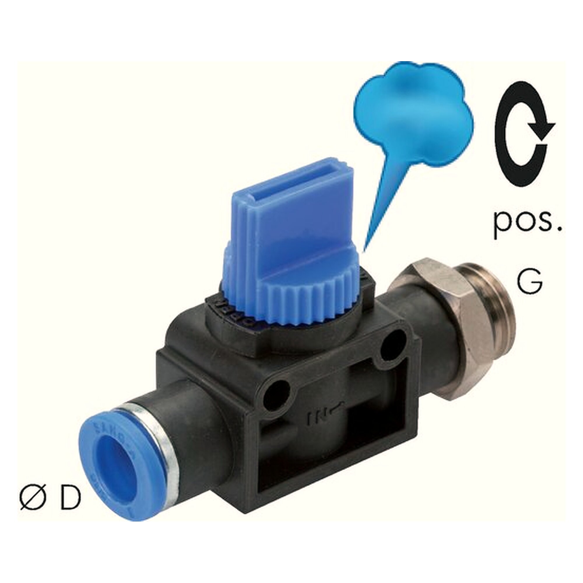 3/2-way shut-off valve G 3/8"-8 mm, venting on the hose side