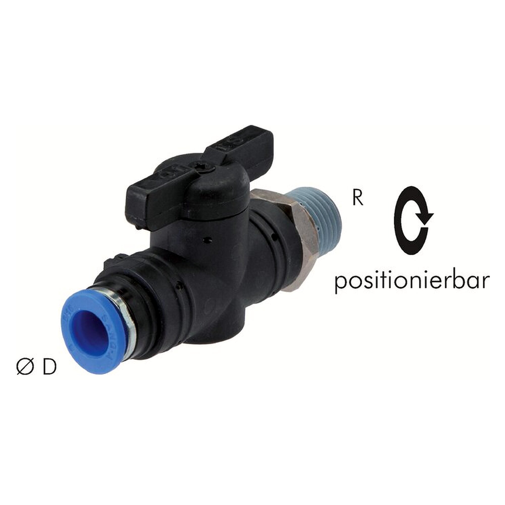 Absperrhahn R 1/2"-10 mm, IQS-Standard, Messing vernickelt / PA 66 / PPS